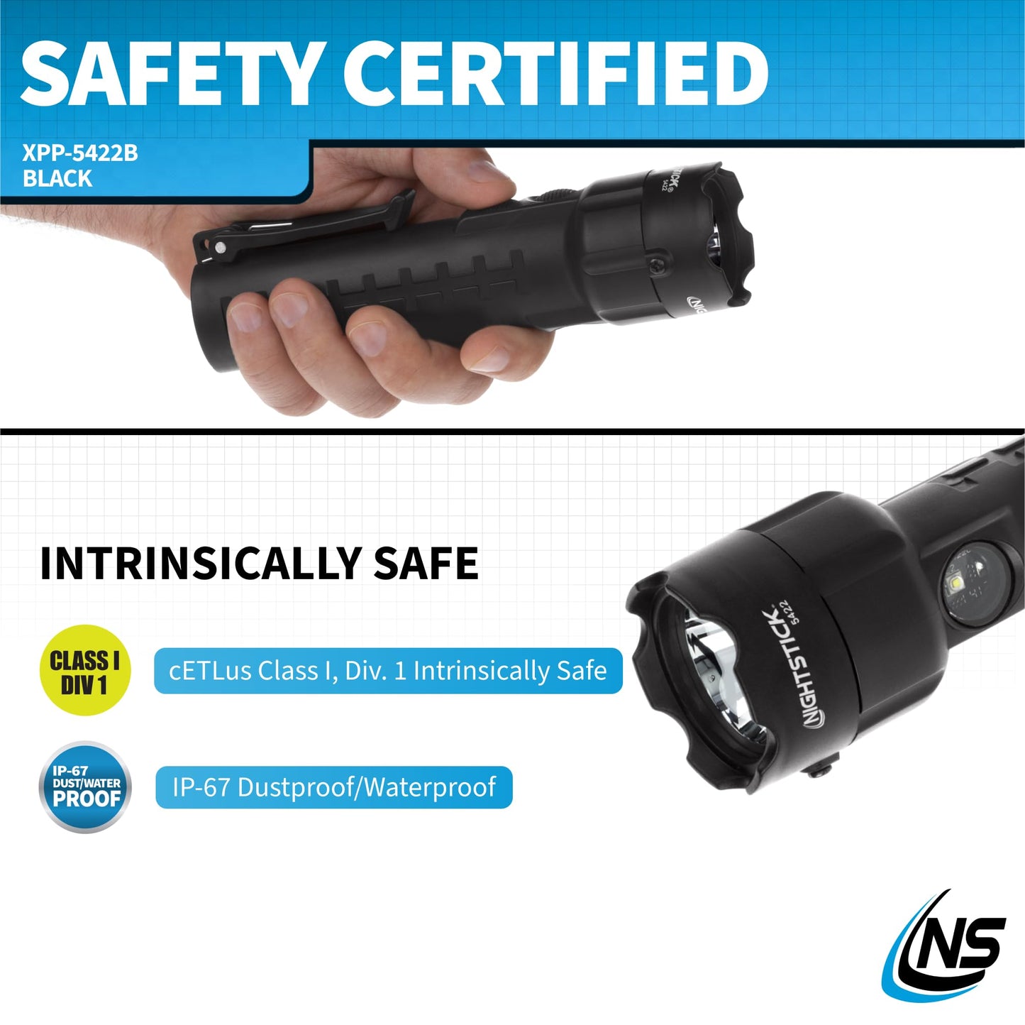 Nightstick XPP-5422B Dual-Light Flashlight, 178mm, Intrinsically Safe, Black