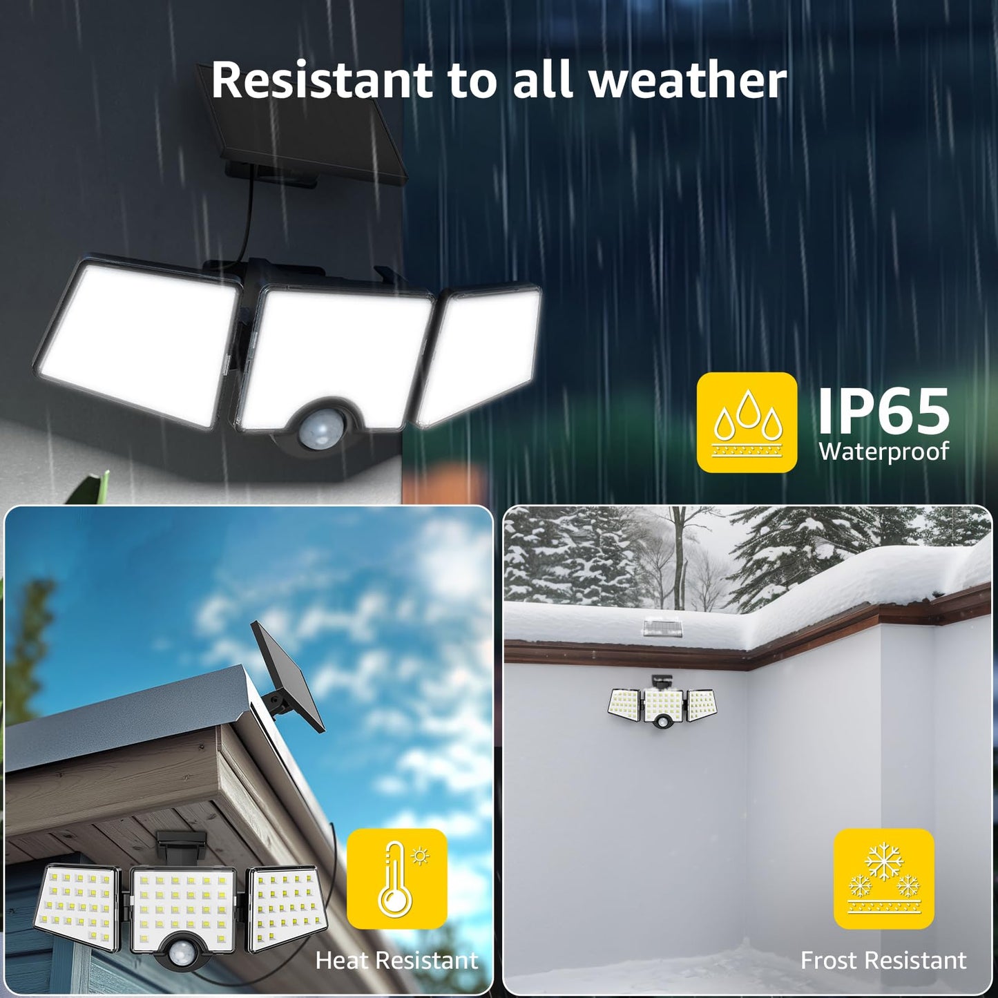 Lepro Solar Lights for Outside, Motion Activated, 3 Adjustable Heads, IP65 Waterproof, Black, Model PR640004-DW-2, 2 Packs