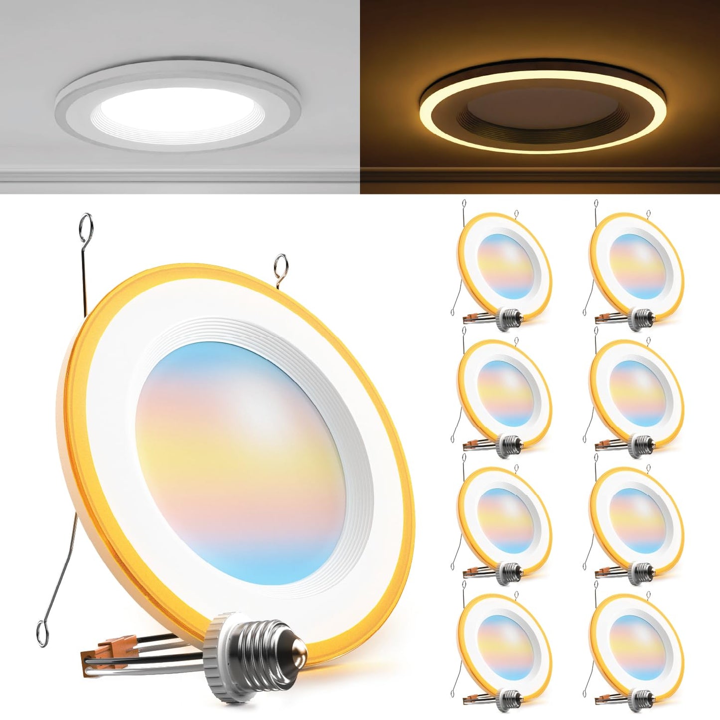 Sunco 8 Pack 6 Inch LED Recessed Lighting Retrofit with Night Light, 2700K/3000K/4000K/5000K/6000K Selectable, Dimmable Can Ligh