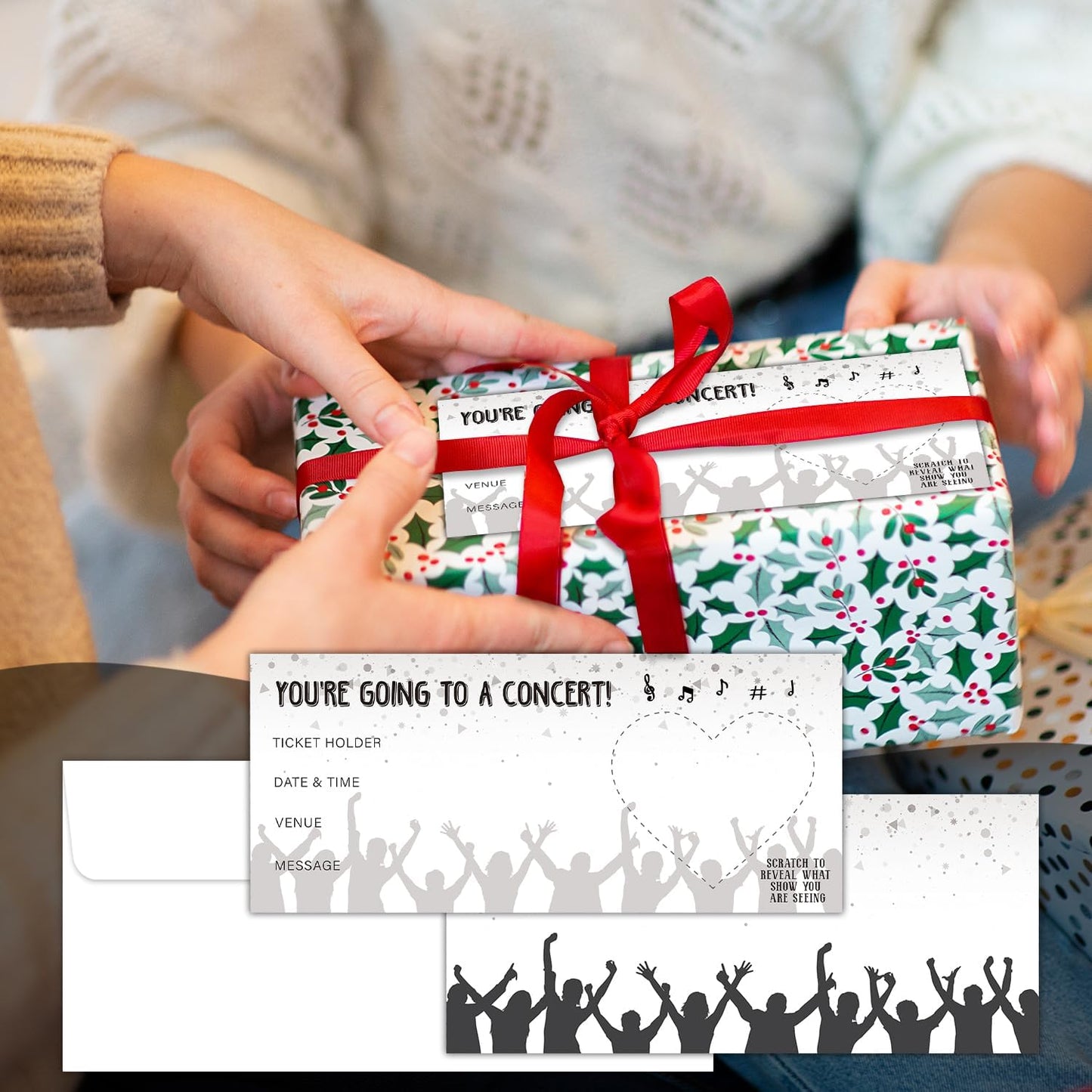 2 Set Concert Ticket, DIY Scratch Off Cards with Envelope for Vacation Birthday Wedding, Surprise Music Festival Reveal Gifts for Couples Family Friends -006B