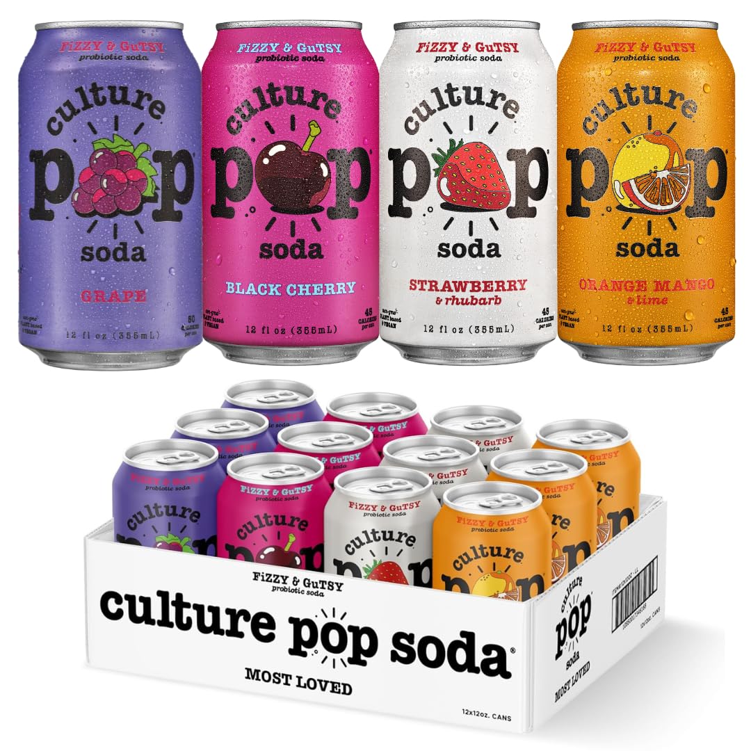 Culture Pop Soda Most Loved Variety Pack Probiotic Low Sugar Soda Sparkling Juice Alternative Non-GMO Kosher Gluten-Free No Stevia (12pk)