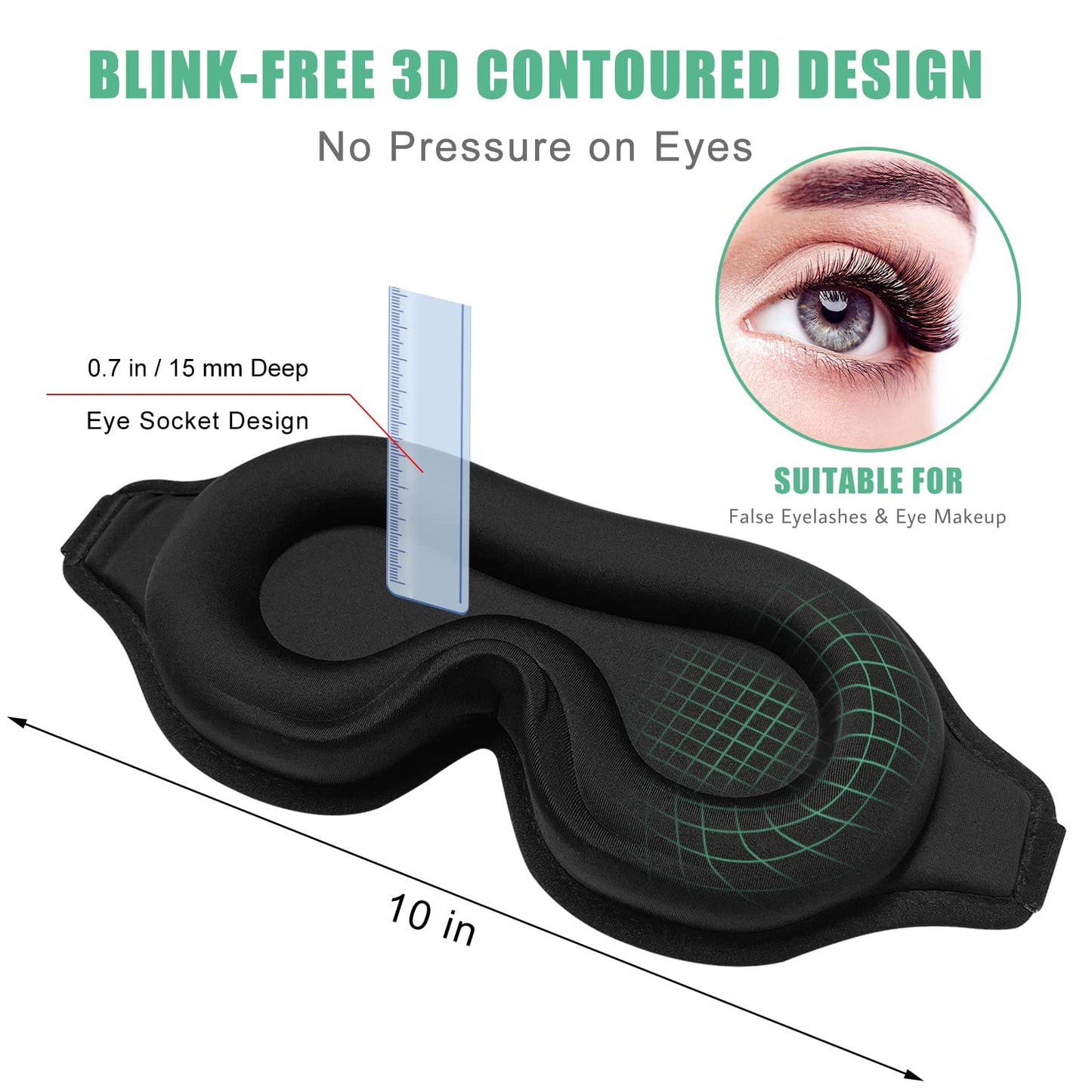 BeeVines Sleep Mask, 2 Pack 3D Contoured Sleeping Eye Masks for Lash Extensions, Night Molded Covers with Adjustable Strap, Eye Shade Cover Lashes Extension for Traveling Yoga Nap(Black & Grey)