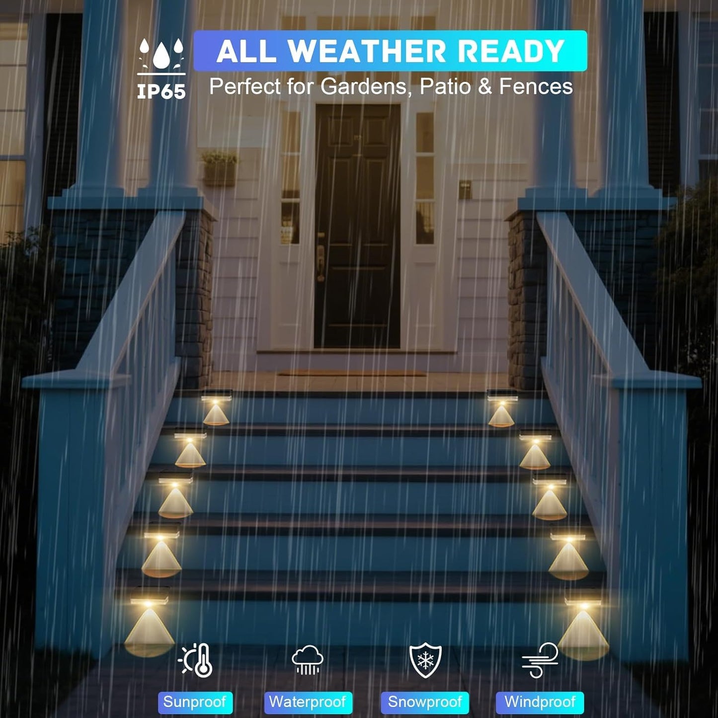 Agotd Solar Fence Lights Outdoor 8 Pack Fence Light Solar Powered Wall Lighting Deck Lights Waterproof Led For Outside Garden Backyard Patio Pathway Railing Pool Stairs Step Warm White