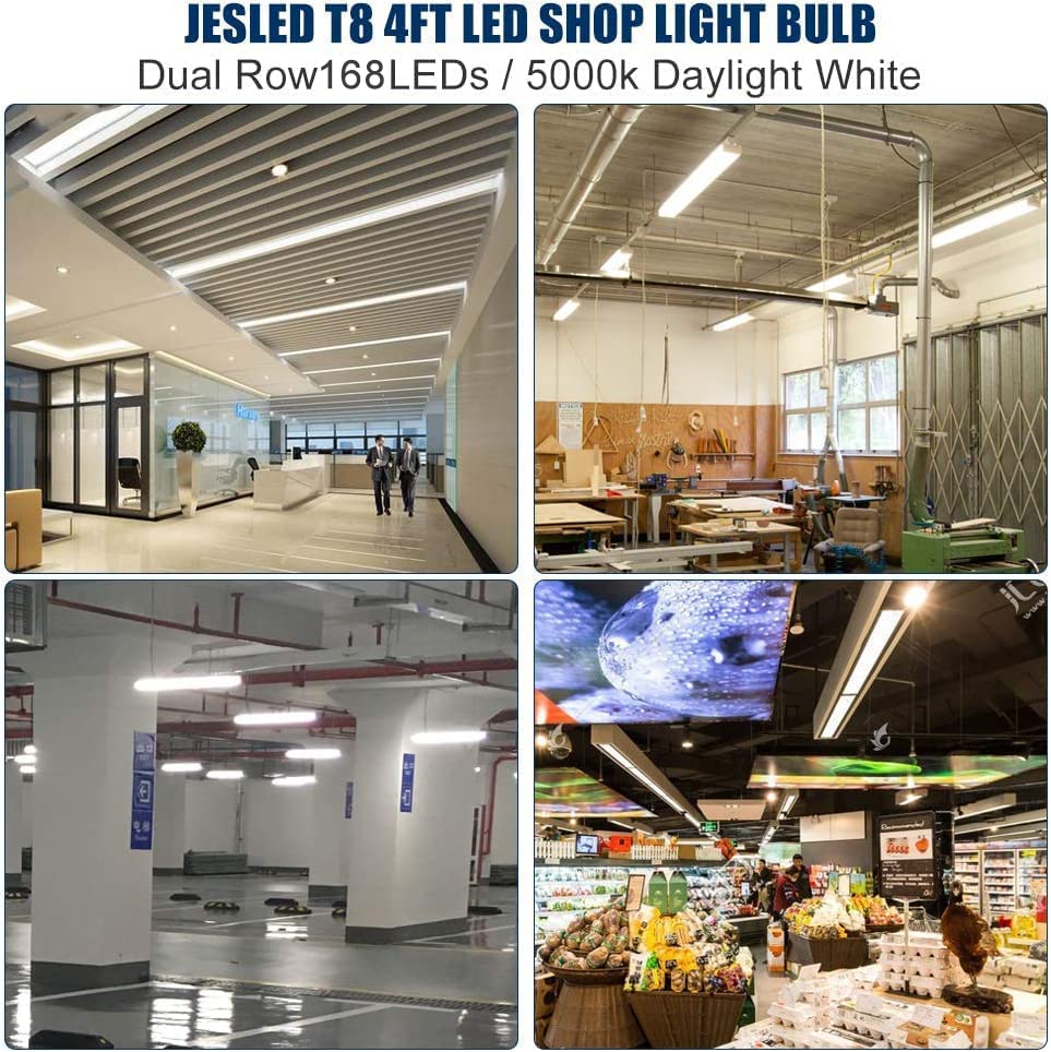 JESLED T8 LED Bulbs, 24W, 3000LM, 5000K Daylight, 4FT, Aluminum+PC, Dual-end, ETL Listed,