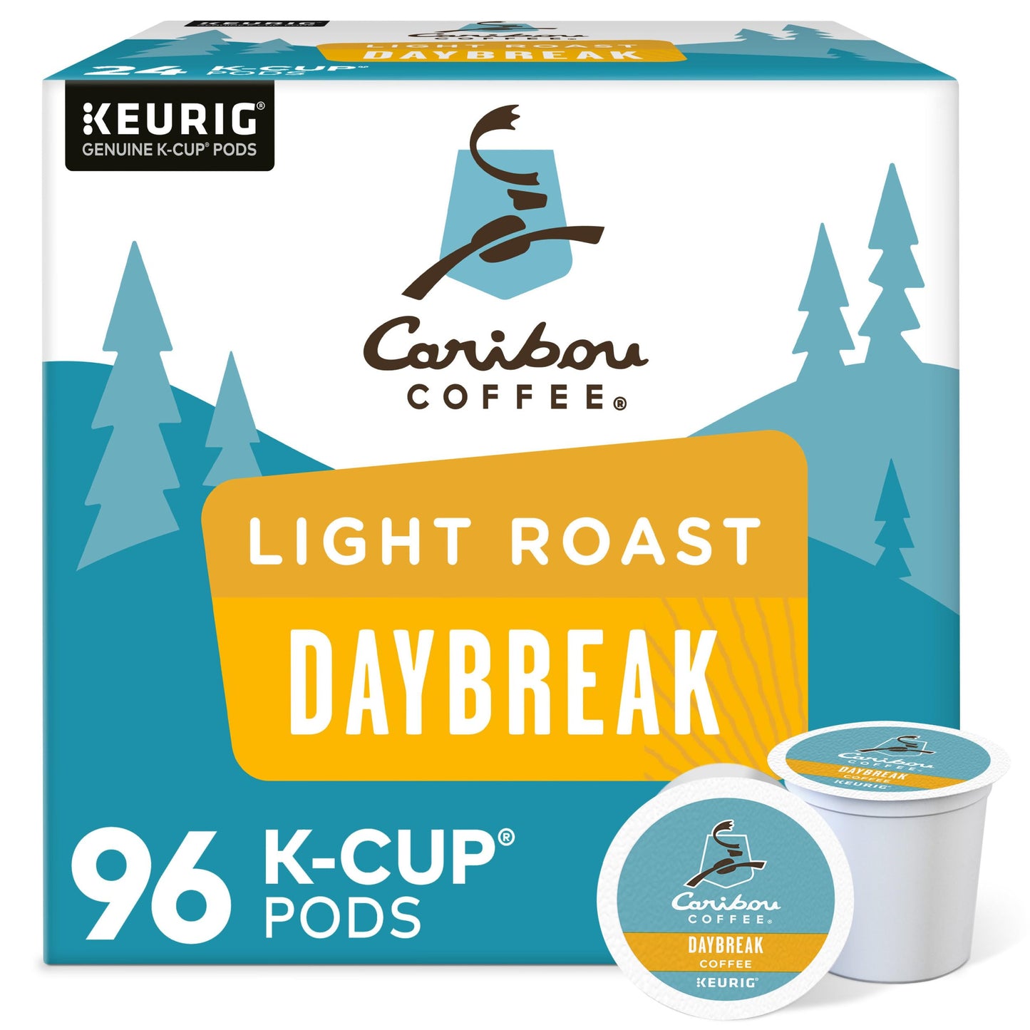 Caribou Daybreak Morning Blend Single-Serve Keurig K-Cup Pods Light Roast Coffee 96 Count (4 Boxes of 24 Pods)