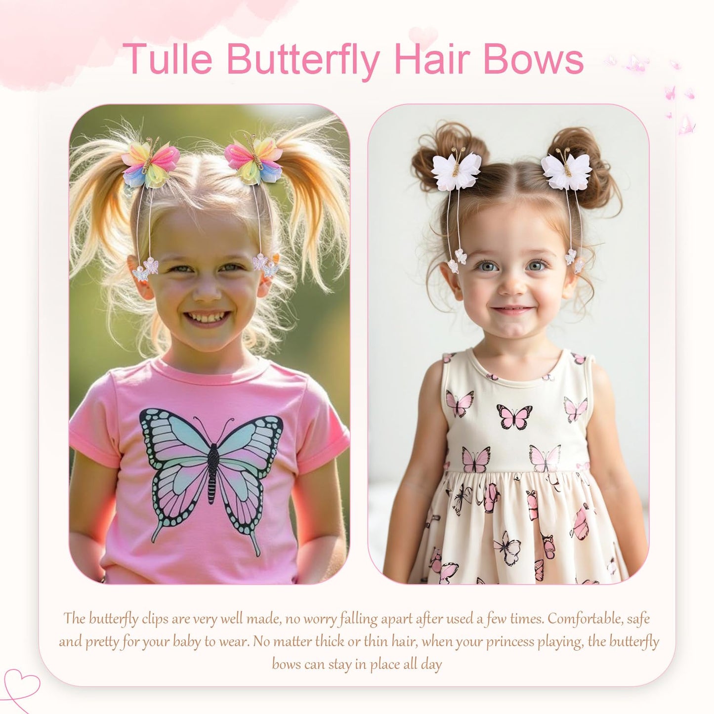 Oaoleer 10PCS Mini Butterfly Hair Bows 2 Tulle Mesh Colorful Butterfly Hair Bows with Tail Hair Accessories for Baby Girls