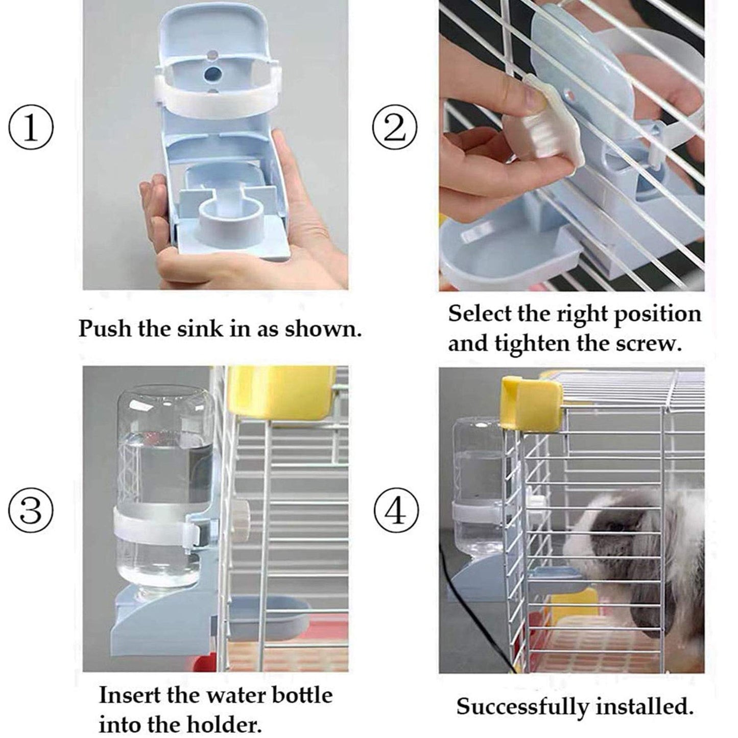 kathson Rabbit Suspended Feeder Dispenser Hanging Water Fountain Automatic Bottle,Crate Bowl Removable Plastic Stainless Steel Pet Cage Coop Cup with Bolt Holder Set for Bunny Cat Dog and Other Animal