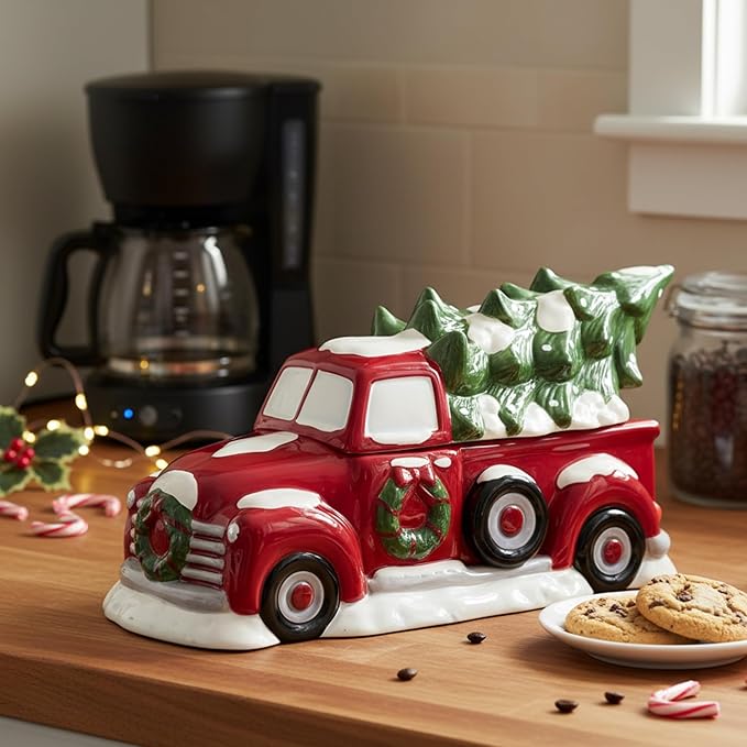Blue Sky Ceramics Christmas Truck Cookie Jar, Multi