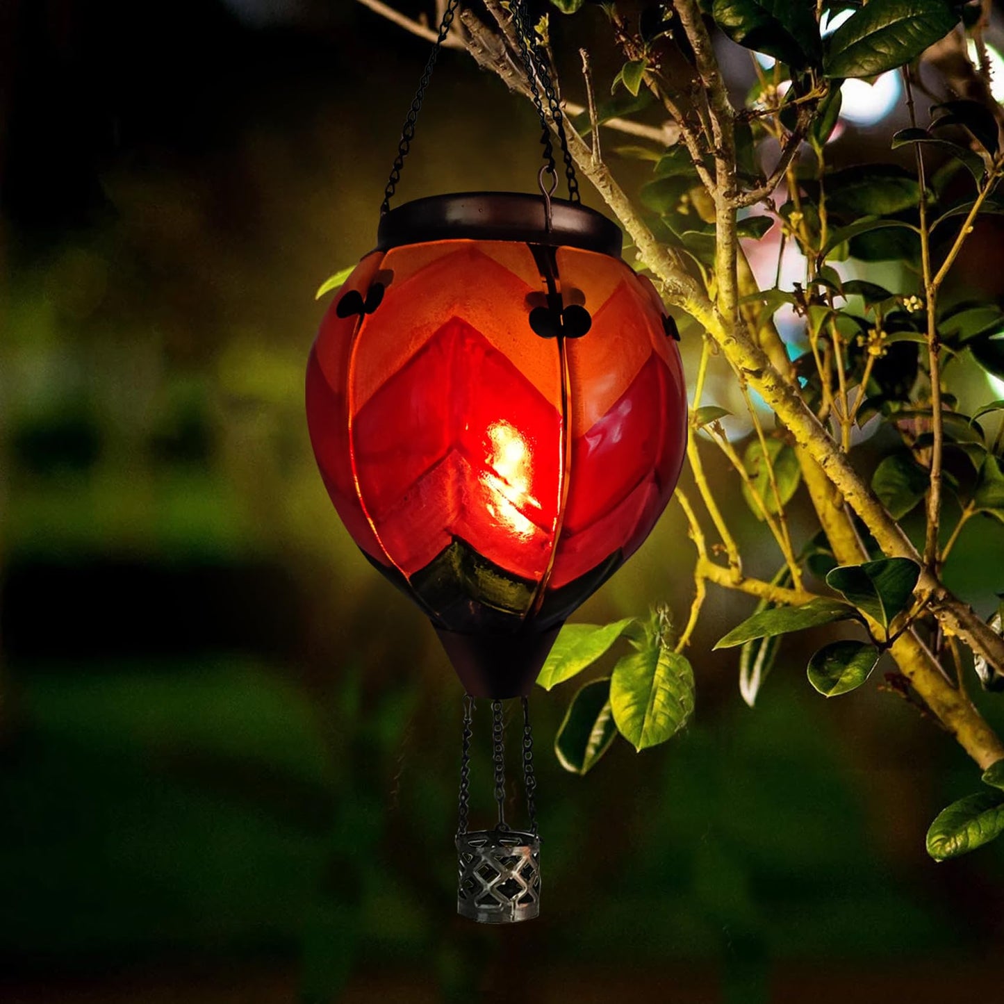 teyigarden Glass Solar Lantern - Wavy-Colorful Hot Air Balloon Flickering Light for Garden, Yard, Patio - Waterproof