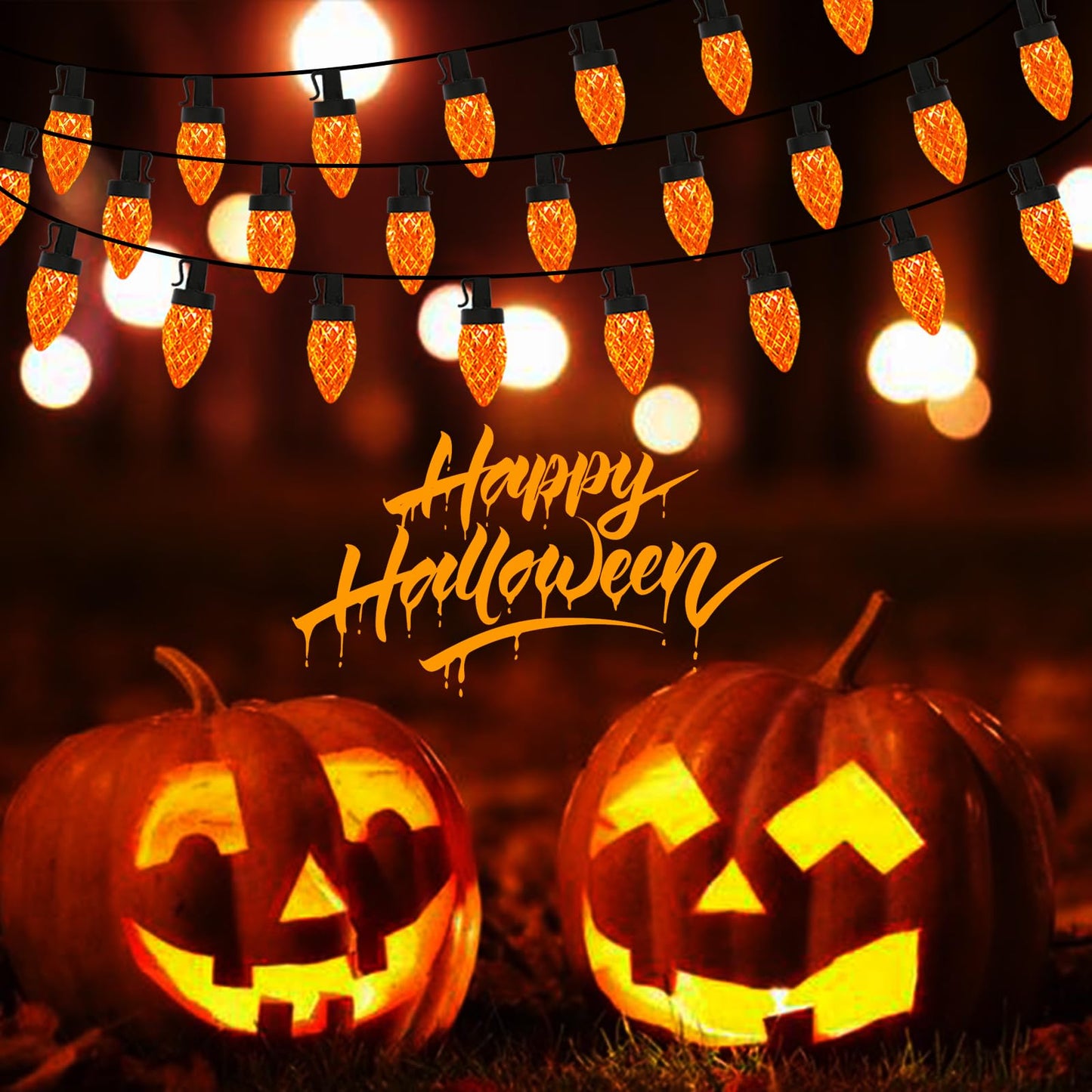 Fonusty 25Ft Orange Halloween String Lights Outdoor C7 Strawberry Christmas Light With 25 Led Shatterproof Orange Lights Plug In Fall Light For Halloween Patio Xmas Autumn Thanksgiving Decorations