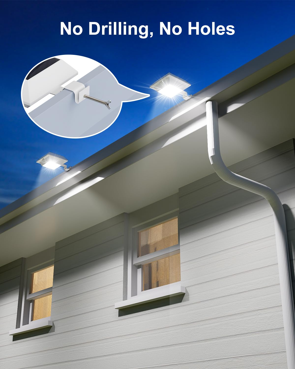 8 Pack White Solar Powered Gutter Lights Outdoor Decorative Waterproof 12 LEDs Yard Lamp for Lighting Fence, Railing, Outside Wall, Deck, Garden, Path, Backyard, Walkway, Patio, Holeless Installation