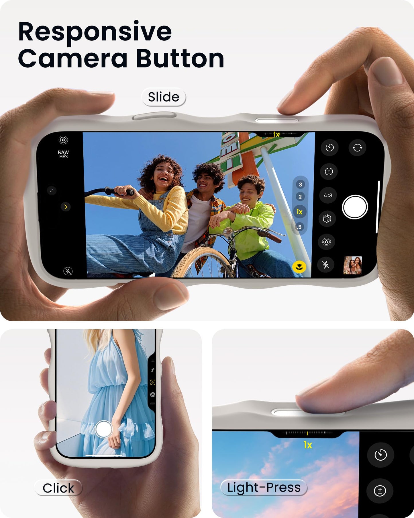 Ornarto For Iphone 16 Pro Max Case 6.9 - Cute Curly Wave Edge | Camera Control Button | Shockproof Protective Liquid Silicone 16