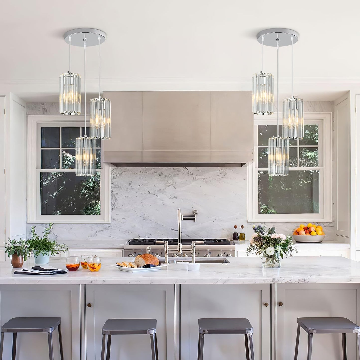 Zhllmq Chrome Pendant Lighting Modern Pendant Light Mini Crystal Chandeliers Adjustable Pendant Light Fixture For Kitchen Island Dinning Room Corridor Bedroom(Gold 3-Light)