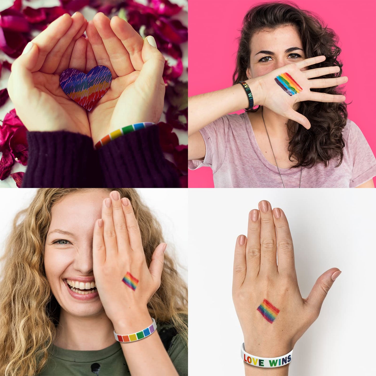 Karenhi 96 Pieces Pride Bracelets bulk LGBT Rainbow Silicone Wristbands Rubber Lesbian Gay Motivational Bracelets for Parades Fe