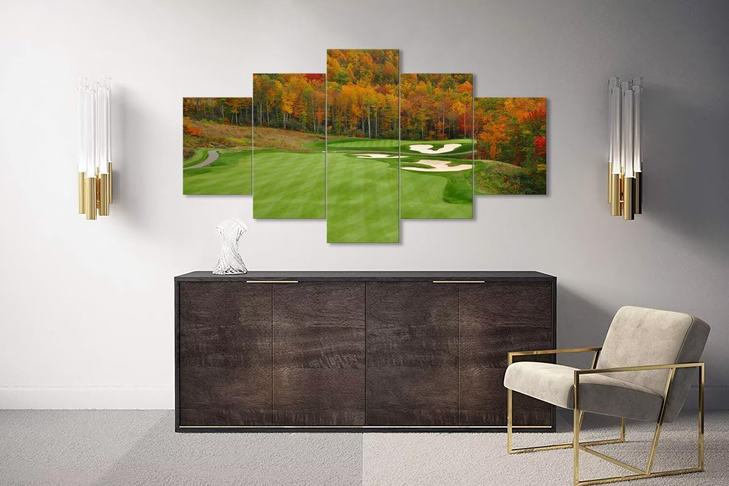 chenchenArt Sequoyah North Carolina Mountains Golf Course Wall Art for Living Room Bedroom Bathroom Home Decorations Golf Course Picture Poster Canvas Prints Framed Ready to Hang(60''W x 40''H)
