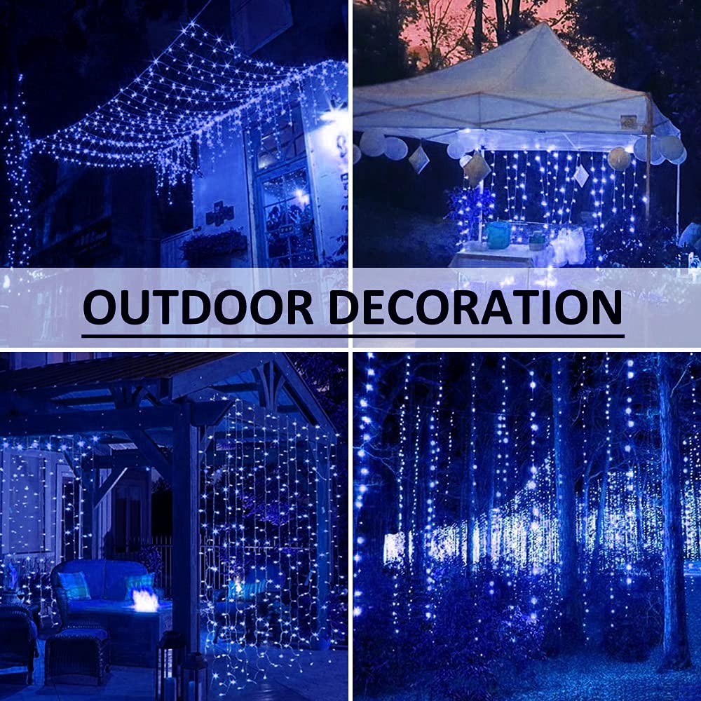 Solhice LED Curtain Lights, 600 LEDs, 20ft x 10ft, Blue, Indoor/Outdoor, Model BD-600-C-W-B