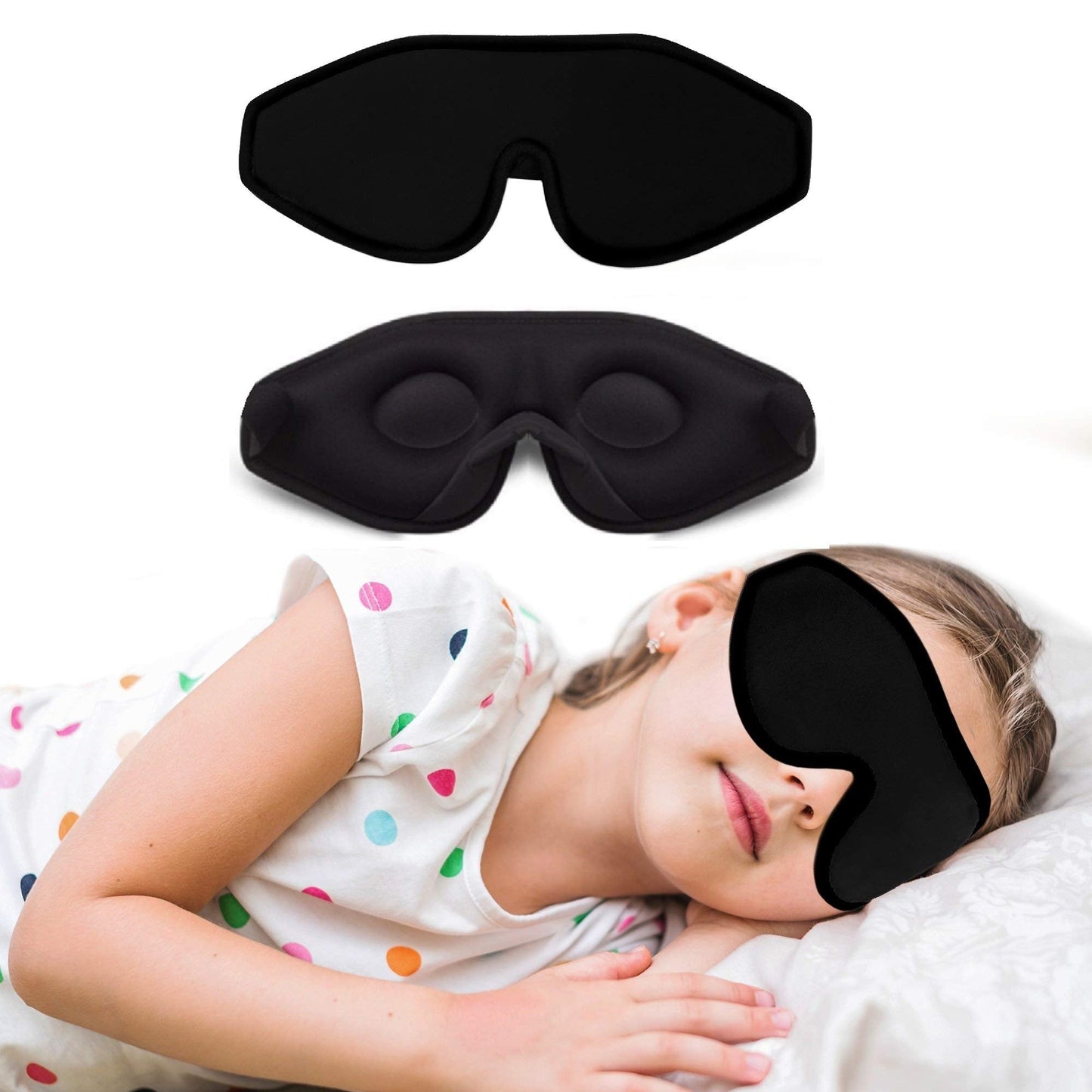 ASTRA VENA 3D Sleep Mask for Kids, Light Block Sleeping Blindfold Memory Foam Contoured Eye Mask for Sleep, Adjustable Strap Eye Cover and Travel Sleep Mask for Boys Girls, Black
