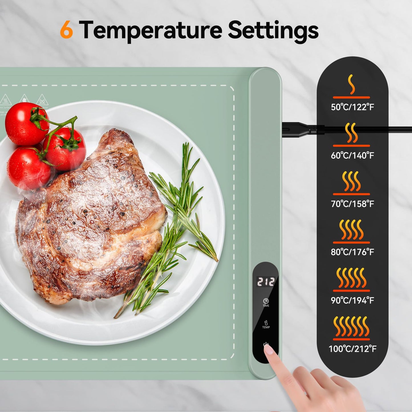 Food Warming Mat for Parties Buffet, Upgrade Graphene Heating Film, Electric Warming Tray with 6 Temp Settings | 6H Timer, Portable Roll Up Food Warming Mat with Heat Insulation, Green, 24x14 inch