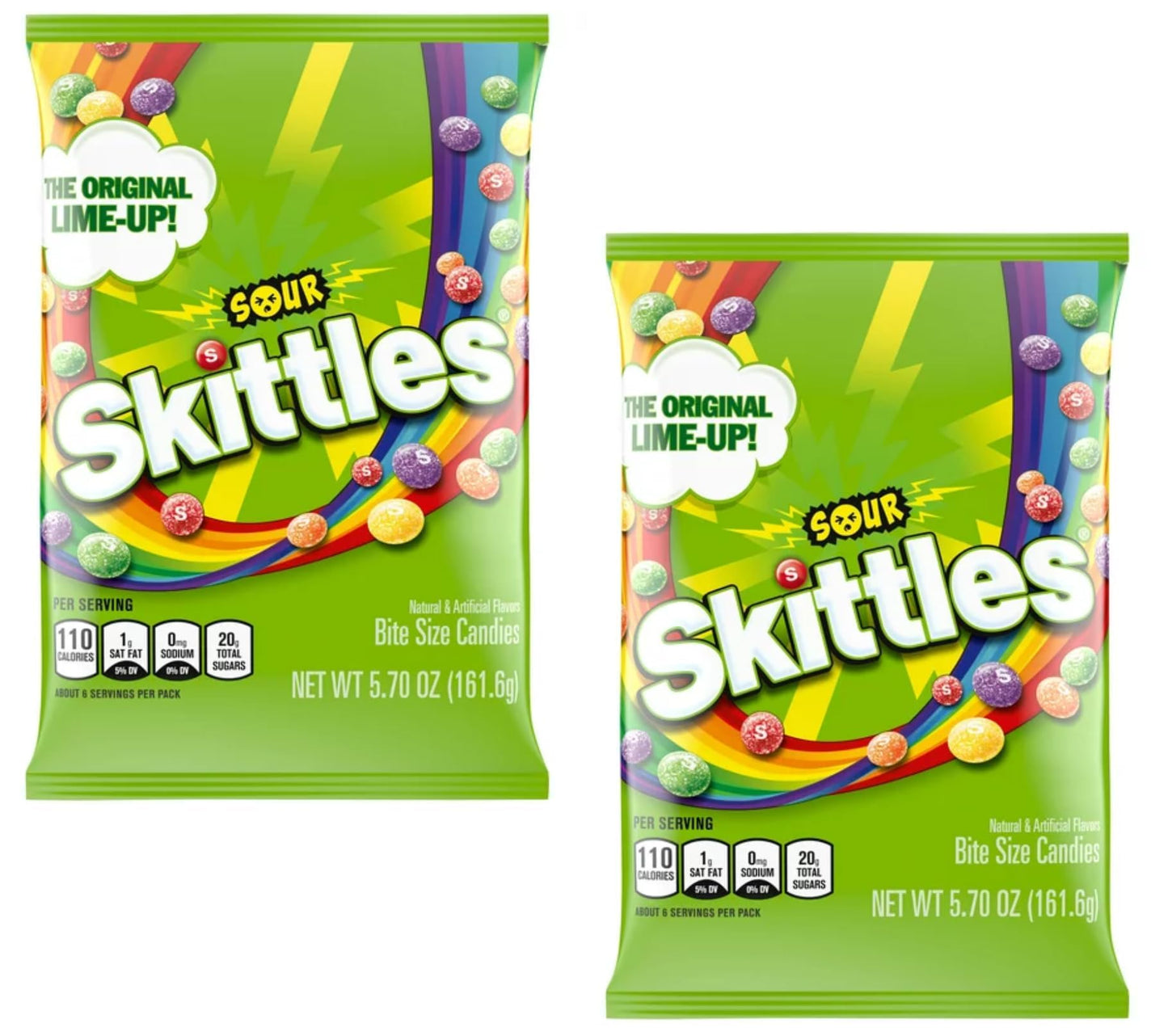Skittle Sours Candy - Pack of 2 - Sour Outside and Sweet Inside - Bite Size Candy - Perfect for Sharing - Strawberry G Orange Lemon and Lime