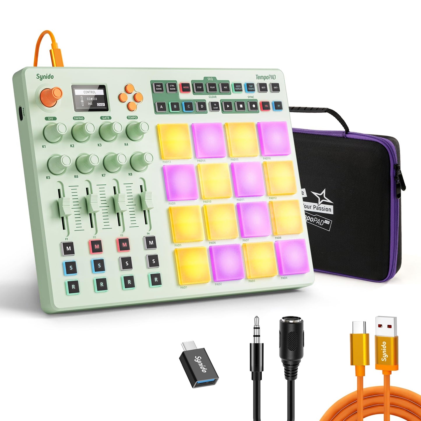 Synido Wireless MIDI Pad Controller, USB Rechargeable Beat Maker Machine for Music Production Professional with 16 RGB Beat Pad,