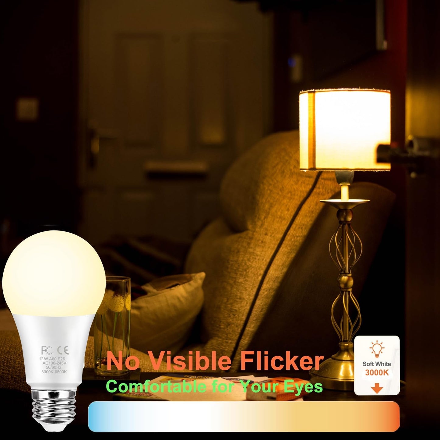 GRV E26 Smart LED Bulb 12W, RGBCW Color Changing, 1000 Lumens, Stepless Dimmable 3000-6500K, Includes Remote, A