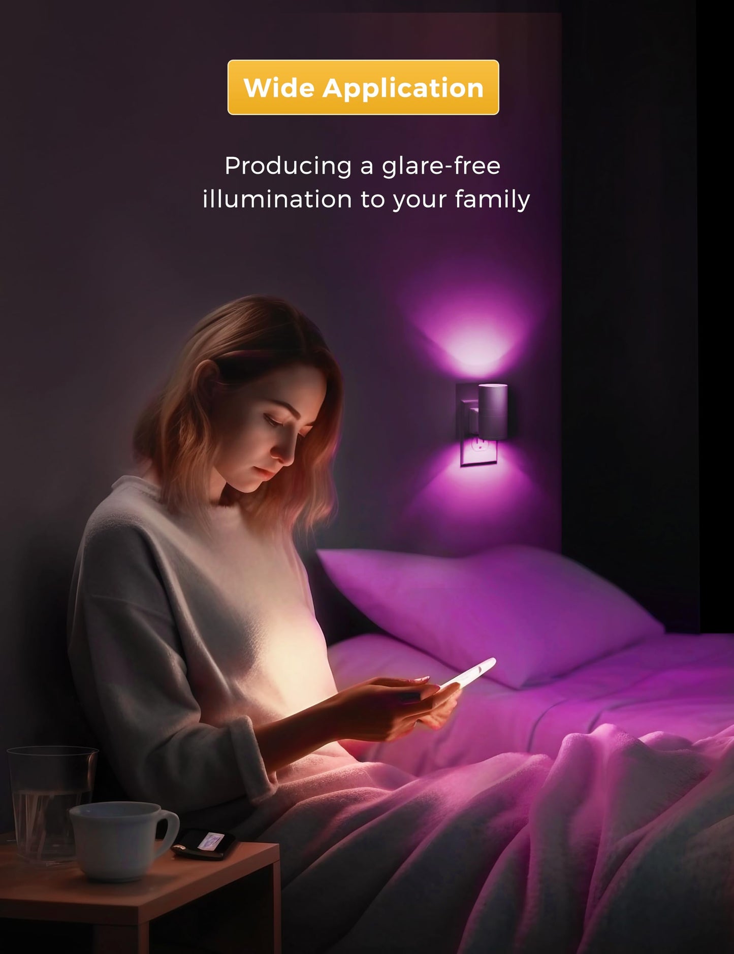 L LOHAS LED Night Light, Color Changing RGB, Light Sensor, 2 Pack, Multicolor, Model GY-063-09-WH-US-2, Plug into Wall
