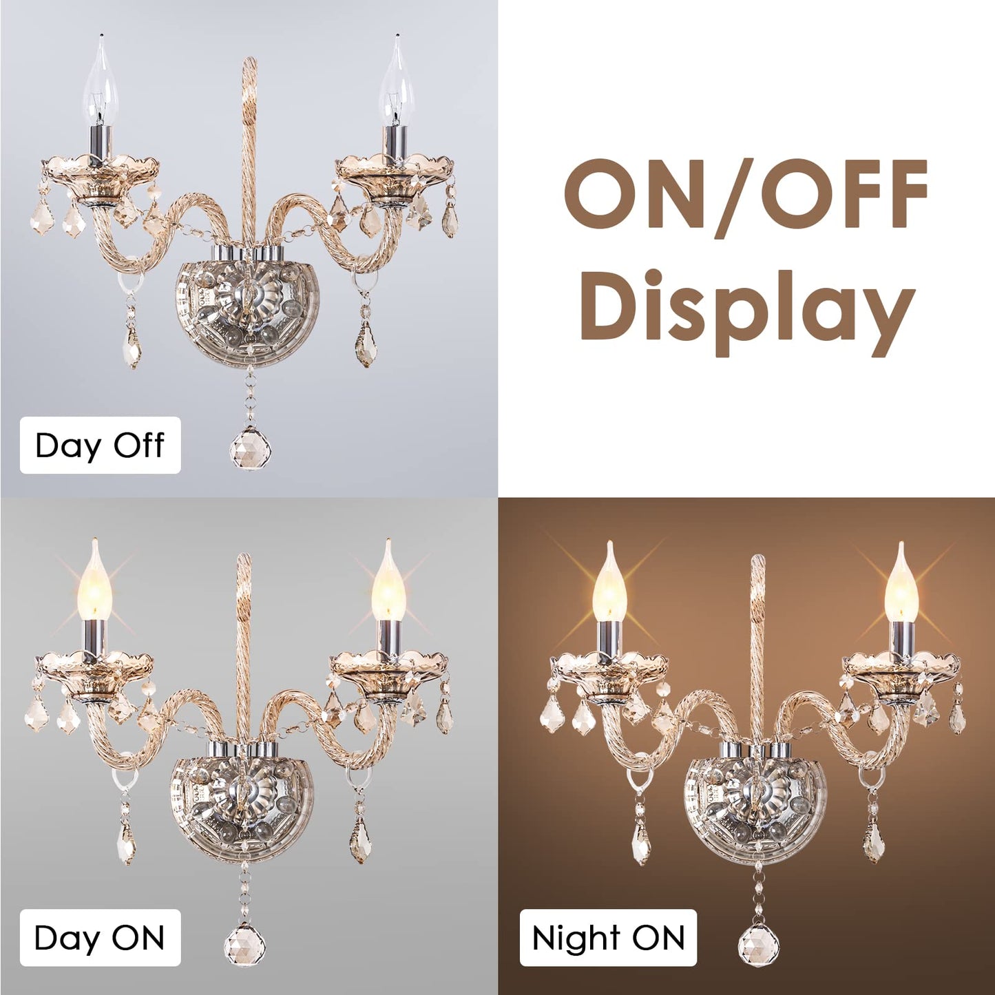 CRYSTOP Wall Sconce, 2 Lights, European Style Crystal Lamp, Cognac Color