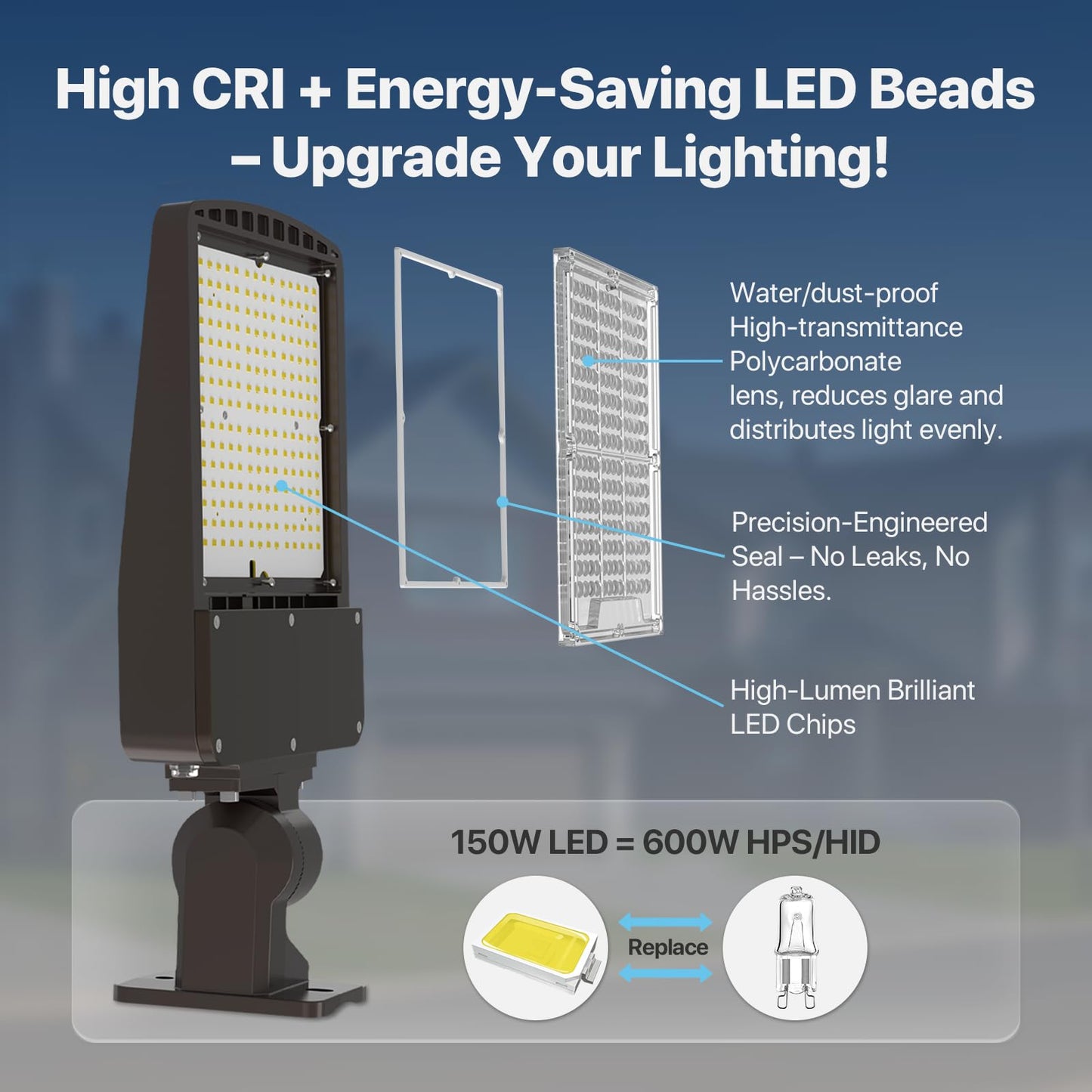 Pvilub LED Parking Lot Light - 200W, 30000lm, UL Listed, 5000K, Dusk to Dawn, Dark Bronze, Adjustable Wall Mount