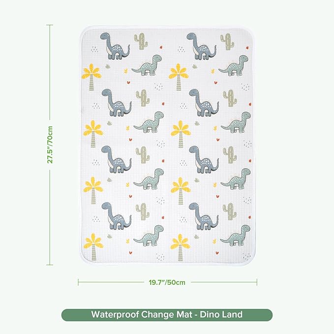 haakaa Waterproof Changing Pad Liners, 100% Cotton, Soft & Breathable (1pc, 19.5" x 27.5" Dino Land)