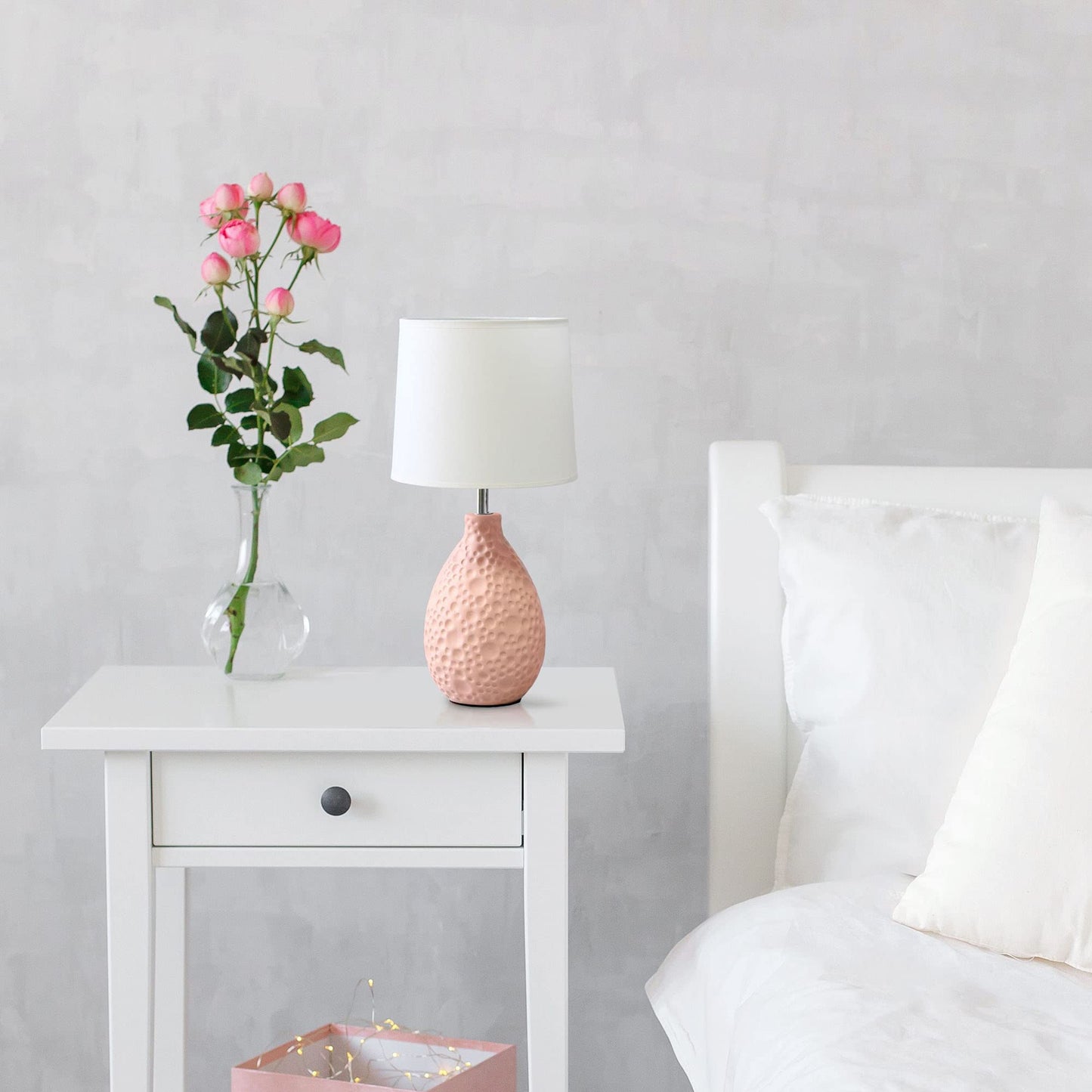 Creekwood Home Table Lamp - Ceramic, Pink, 14.17inH with Tapered White Shade, Model 1270-CWT-2001-PN