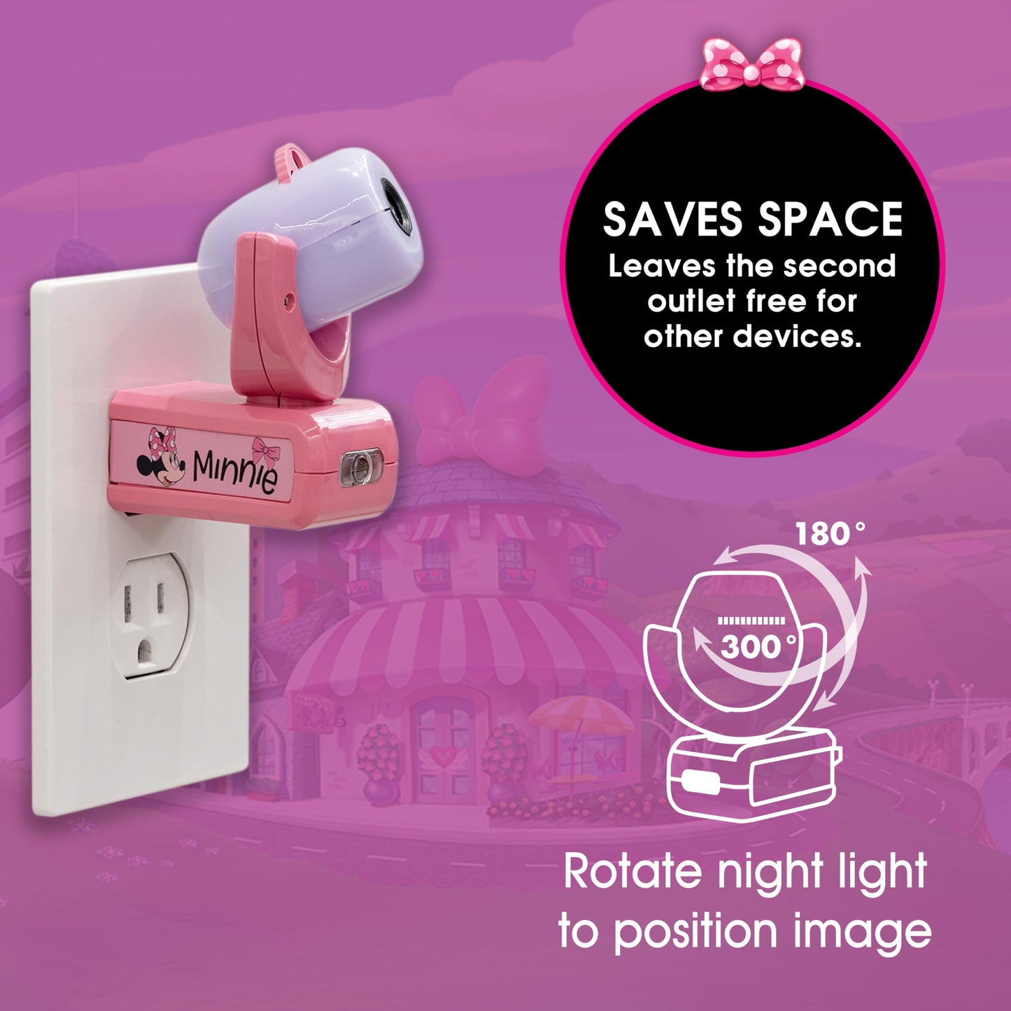 Projectables Disney Minnie Mouse LED Night Light Projector, 1 Pack, Purple/Pink, Model 57958