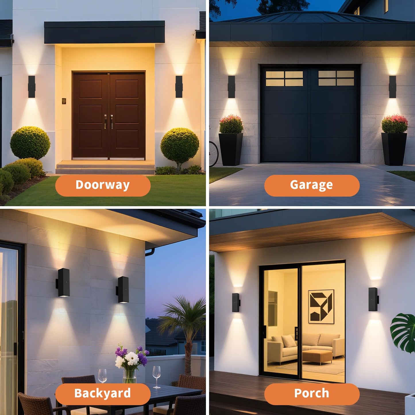 Dusk To Dawn Outdoor Lighting Led Square Up And Down Outdoor Sconce Lights Matte Black Exterior Lighting Fixtures With 7W Led Bulbs Front Porch Lights For House Garage Patio Doorway 6 Pack