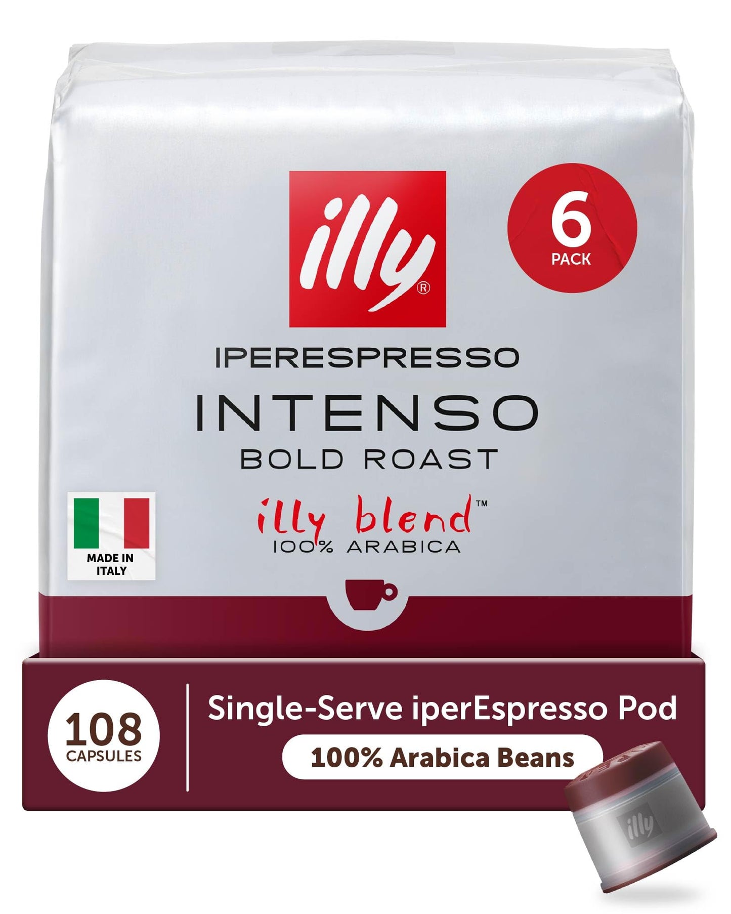 Illy Coffee IperEspresso Capsules - Single-Serve Coffee Capsules & Pods - Intenso Dark Roast - Notes of Cocoa Dried Fruit and Full-Bodied Taste - 100% Arabica - 18 Count (Pack of 6)