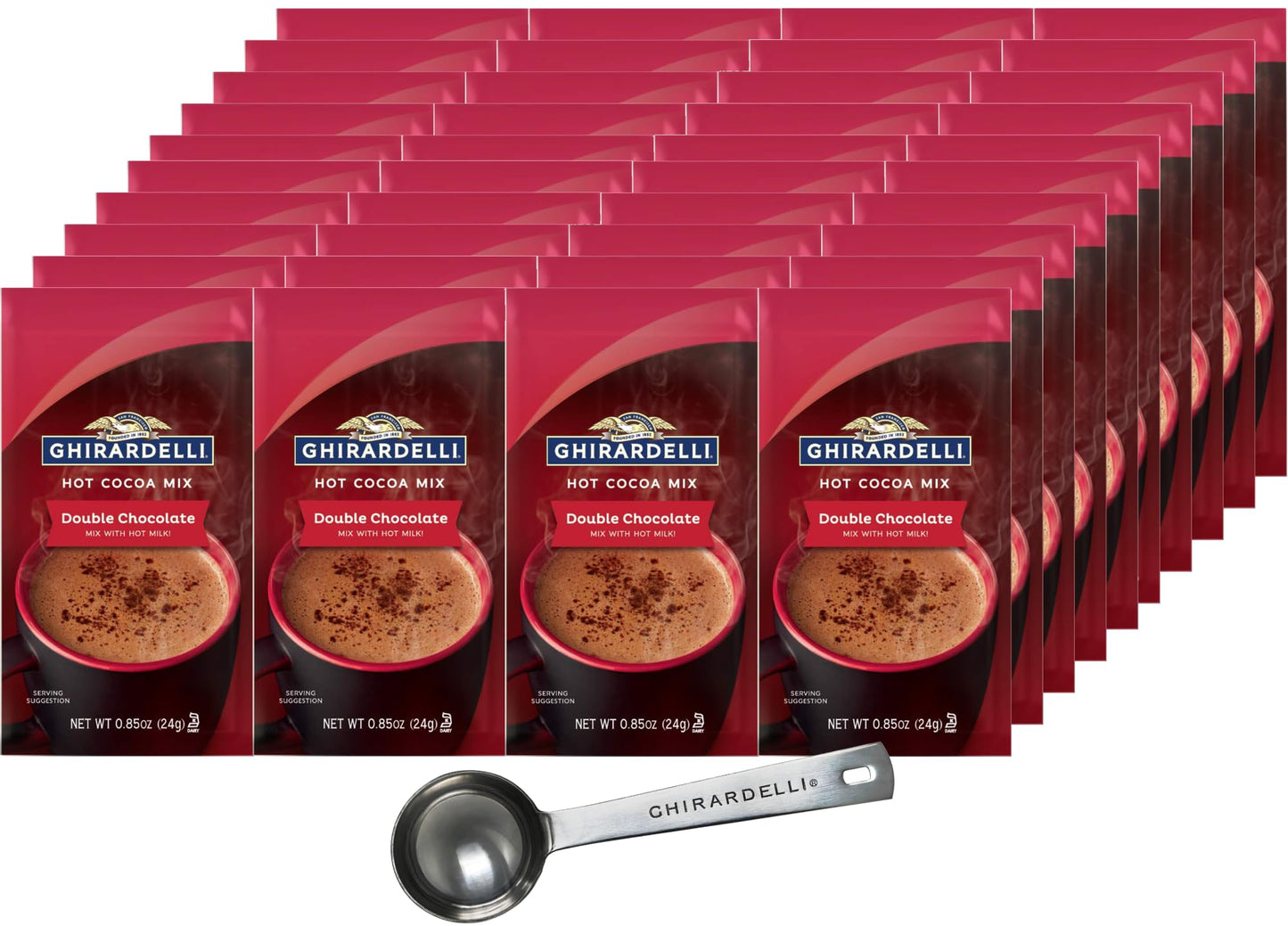 Ghirardelli Double Chocolate Hot Cocoa Mix 3 Pound Box (Approximately 43) 0.85 oz Packets with Cocoa Scoop