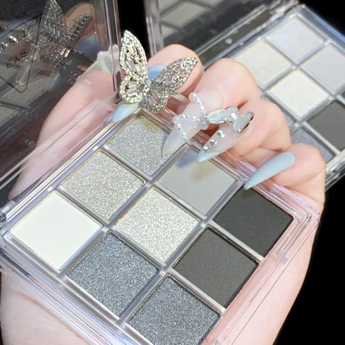 9 Colors Black Eyeshadow Palette - Dark Punk Smoky Eyeshadow Theme, High Pigmented Blendable Matte & Glitter Shimmer Finishes, Long Lasting Eye Makeup for Christmas & Music Festivals(Dark Punk Smoky)