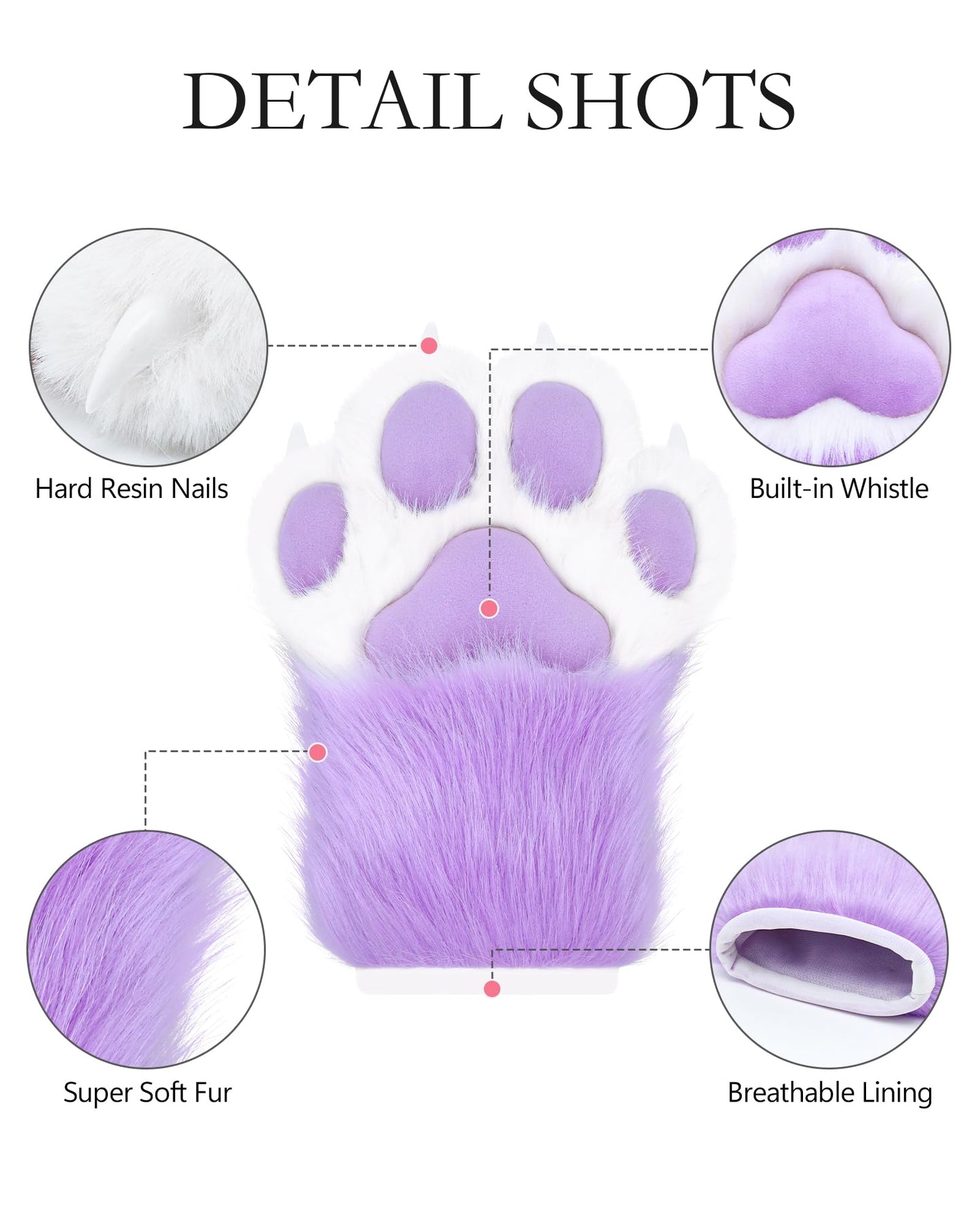 ZFKJERS Cosplay Animal Extended Fluffy Plastic Claws for Cat Fursuit Paws Gloves Adults Costume Accessories Set (Purple)