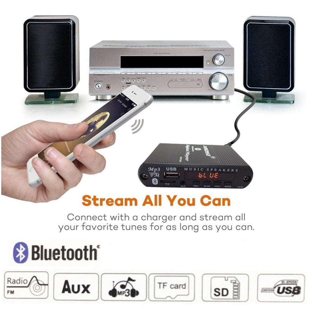 Bluetooth Audio Receiver Fm Radio,Mp3 Digital Player,Led 4-Digital Display,Sd Card/Usb Playback 3.5Mm Audio Output(Black)