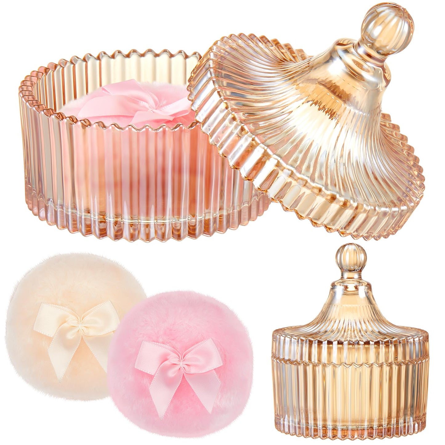 Tioncy 3 Pcs Large Body Powder Puff and Container Valentine 's Day gift Powder Container with Puff Crystal Case Soft Washable Re