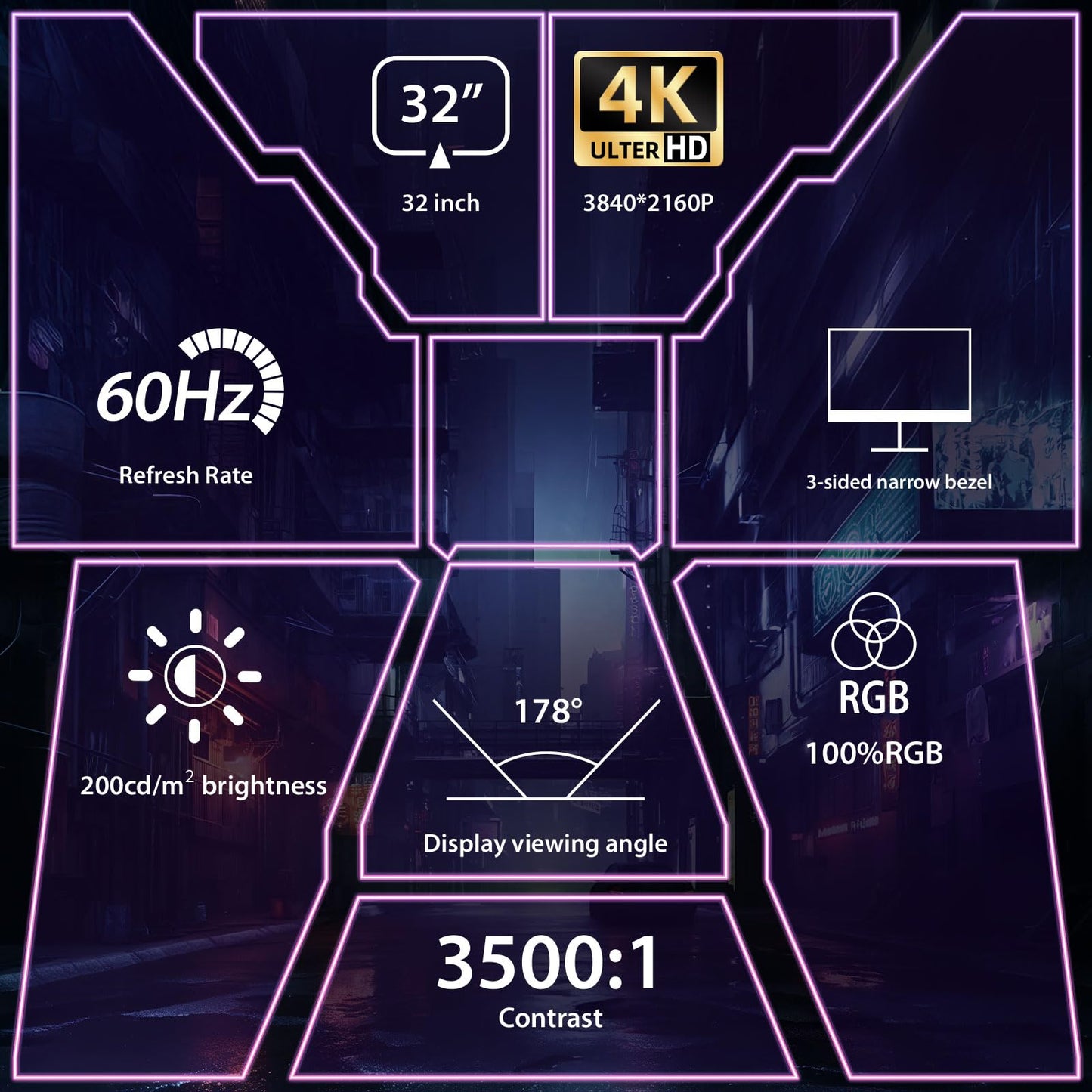 Kroteaup 32 Inch UHD Gaming Monitor, (3840 X 2160) Computer Monitor, HDR400, DCI-P3 86%,100% sRGB, Eye Care, Freesync, HDMI, Dp Port and Built-in Speaker, Support Wall