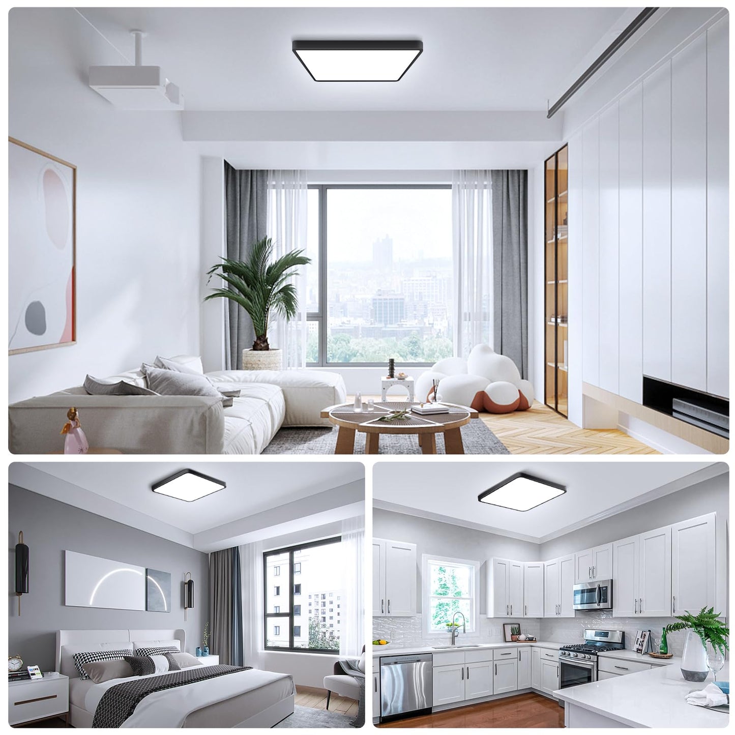 12Inch 24W Square Led Ceiling Light Fixtures Flush Mount 6000K Cold White Led Ceiling Lamp Surface Mount Modern Ceiling Lights Black Slim Flat Panel Lighting For Bedroom Kitchen Bathroom Etc