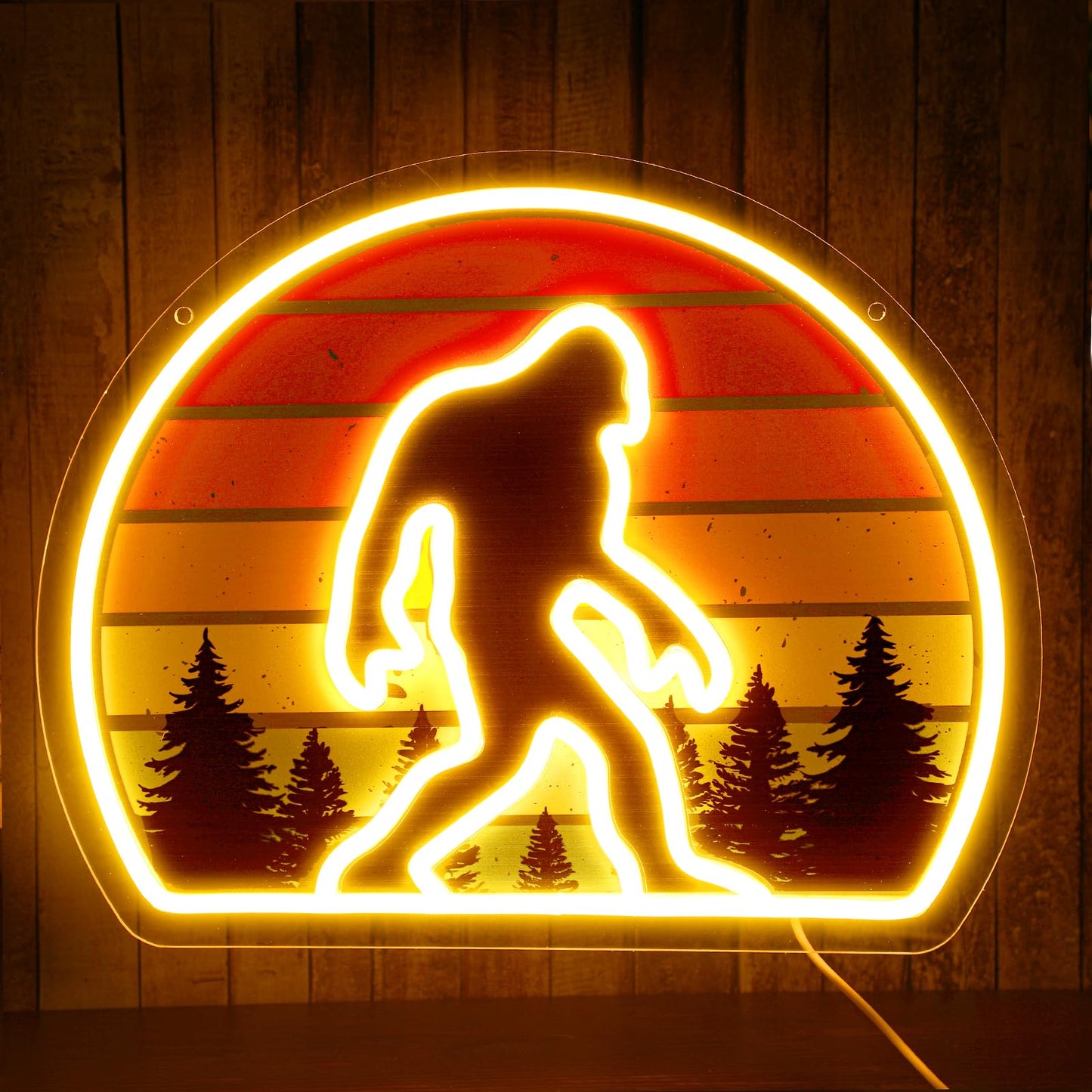 Glooglitter Sasquatch Neon Sign Bigfoot Neon Light for Wall Decor, Retro Sunset Sasquatch Forest LED Light up Sign for Man Bedro