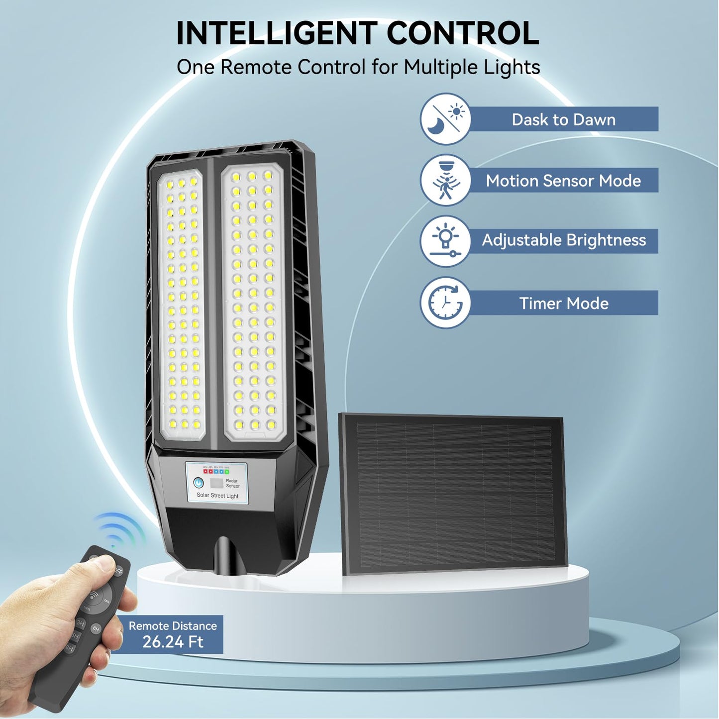 VOOJOY Solar Street Light, 7000K LED, Motion Sensor & Remote, 9000W, Black, Model TW002C