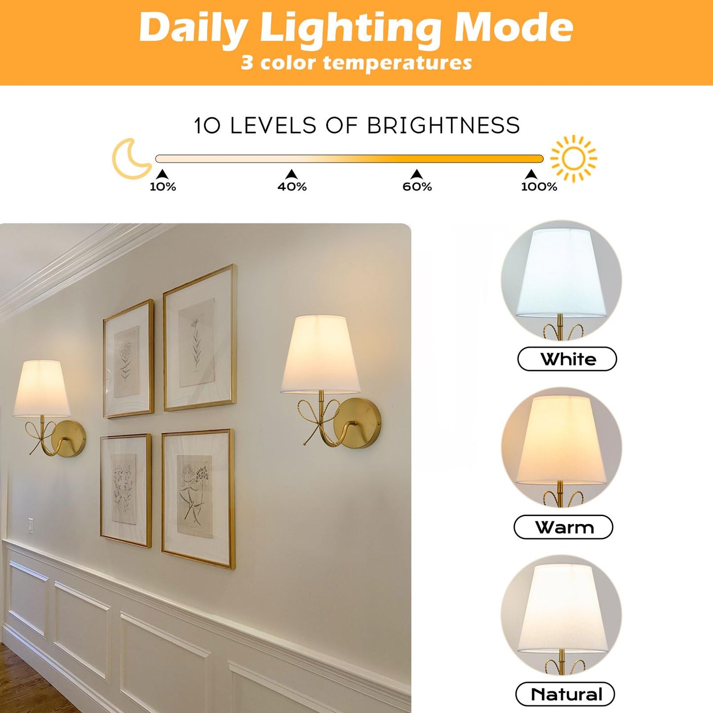 PASSICA DECOR Bow Wireless Wall Sconce Set of 2, Rechargeable Dimmable LED Lights, Polished Gold, Model U729-03-DP