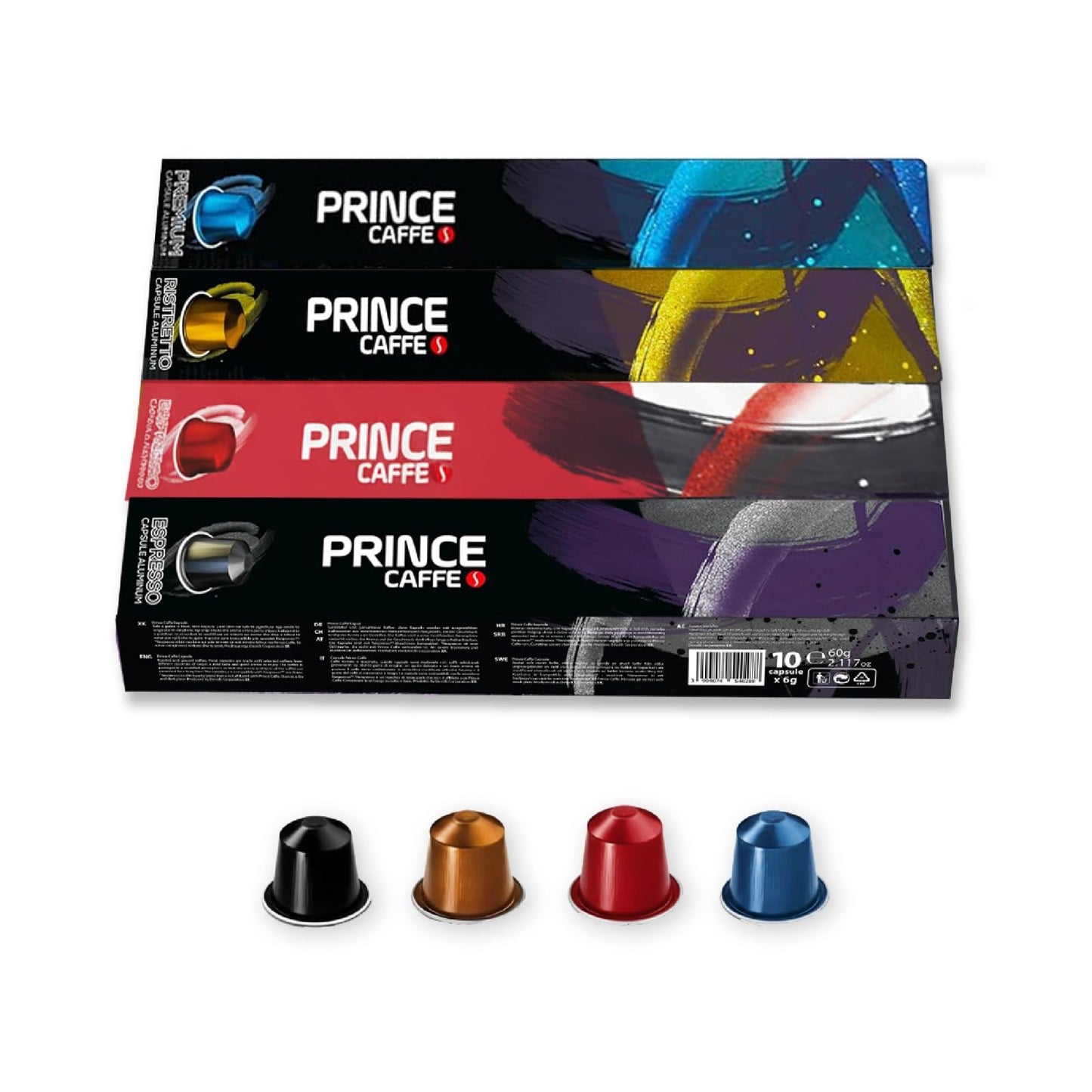 Prince Caffe Espresso Pods Variety Pack Compatible with Nespresso Original Line Machines - Espresso Ristretto Millennium & enhanced - Intensity7 8 9 10 40 Count (4 x 10 Capsules)