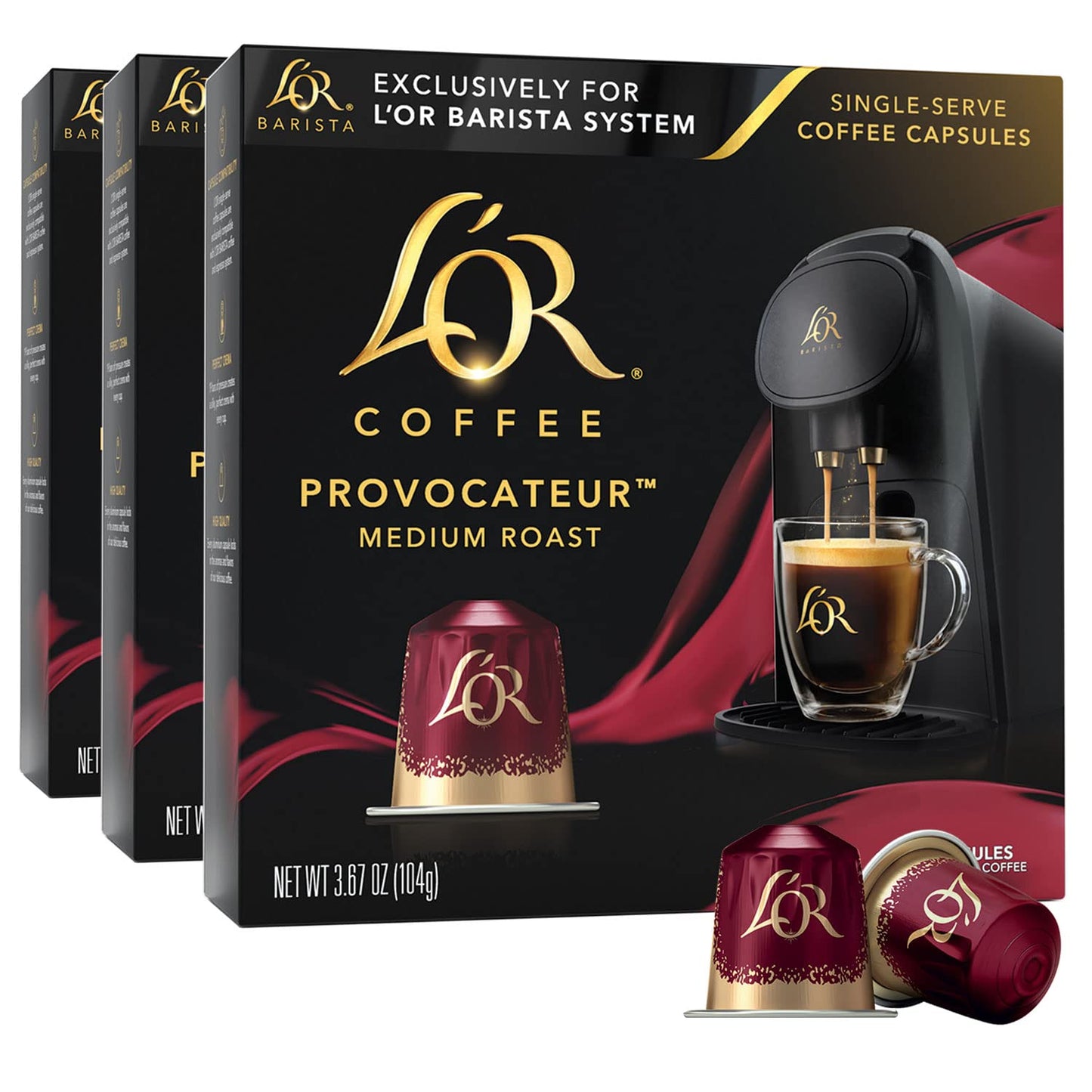 LOR Coffee Pods 30 Count Provocateur Medium Roast Blend Single Cup Aluminum Coffee Capsules Compatible with the LOR BARISTA System & *Nespresso Original Machines 30 Count (Pack of 1)