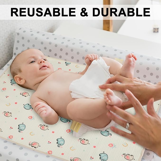 Baby Diaper Changing Pad, 19.7"x25.6" Waterproof Changing Pad Liners with 100% Muslin Cotton Front Top and Leather Back, Soft and Absorbent Portable Changing Mat for Travel, Changing Station