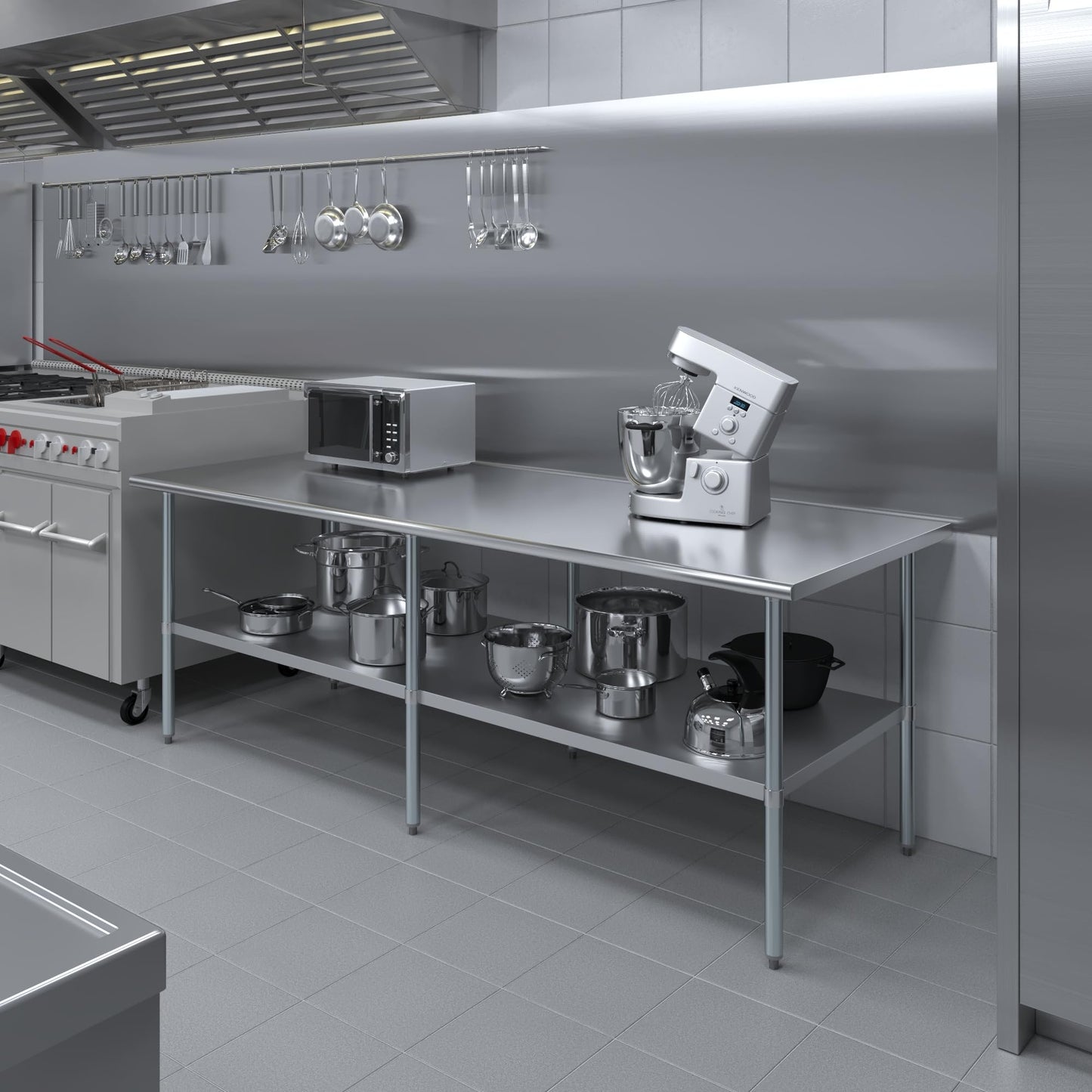 AmGood 36 in. x 96 in. Stainless Steel Work Table | Metal Kitchen Food Prep Table | NSF