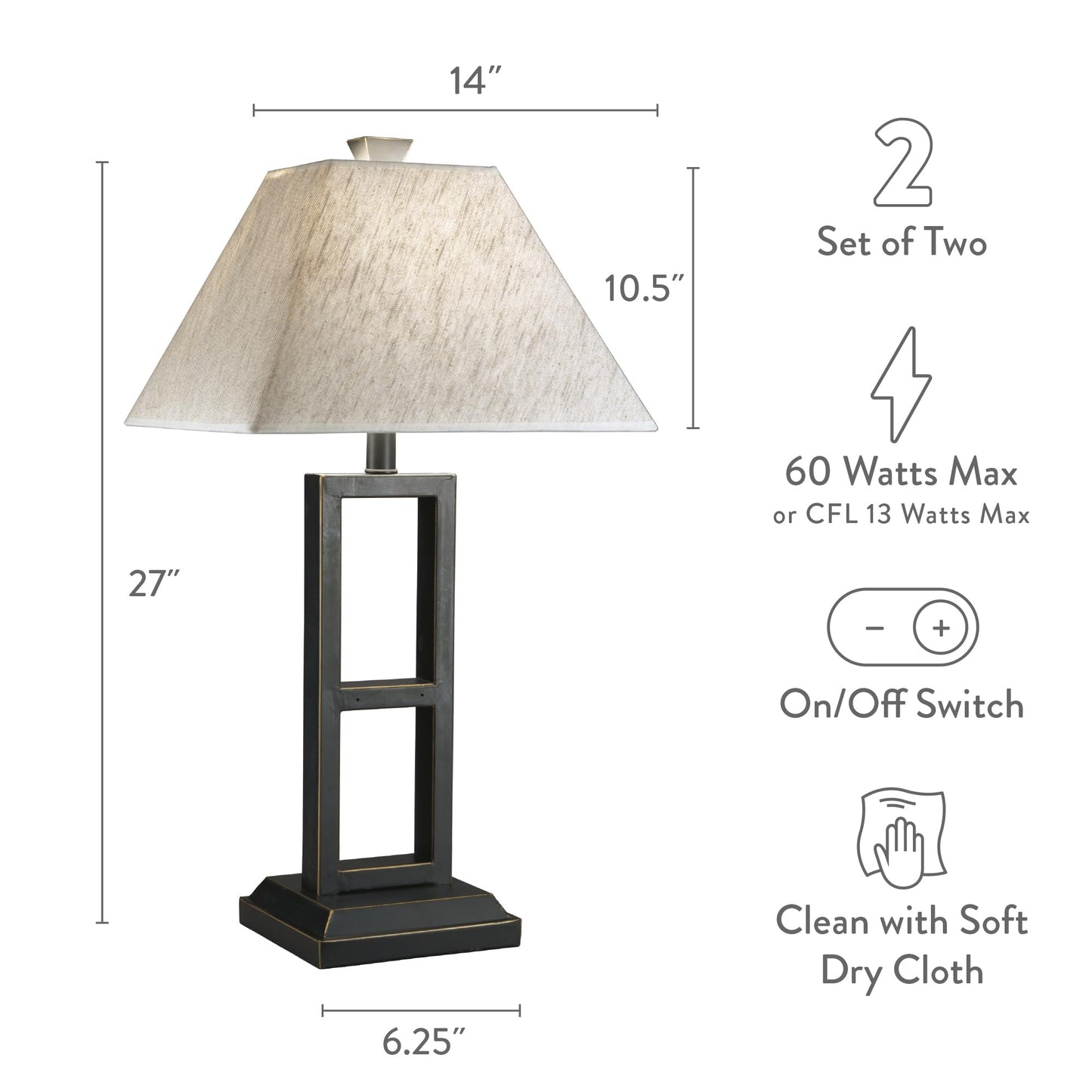 Signature Design By Ashley Deidra Set Of 2 Metal Table Lamps, 27.75, Black Finish, Modern Design, Model L318924