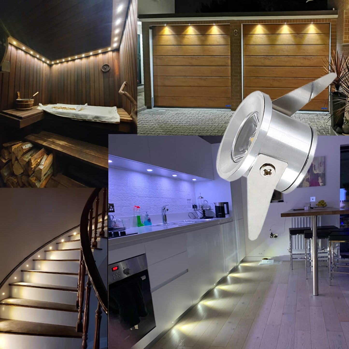 Scpopfer 2Pack 1W Mini Spotlights Recessed Ceiling Showcase Display Under-Cabinet Indoor Lights Fixture With Ac 110V 220V To Dc3-12V Led Power Supply Driver 3000K Warm-White Lighting Silver-Shell