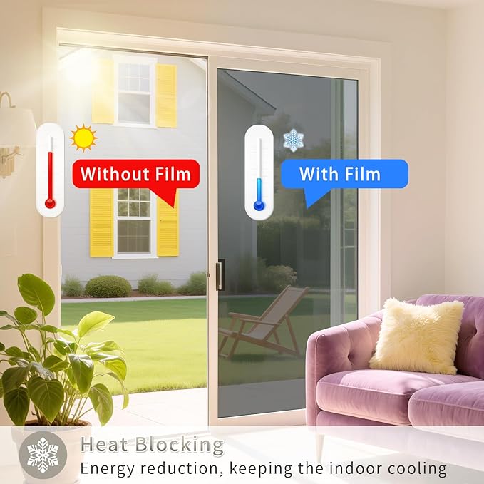 Filmgoo Window Privacy Film One Way Daytime Mirror Tint Treatments UV Heat Control Vinyl Stickers Sun Block Glass Paper Door Covering Reflective (Black Silver, 45.6 Inch x 14.4 Feet)